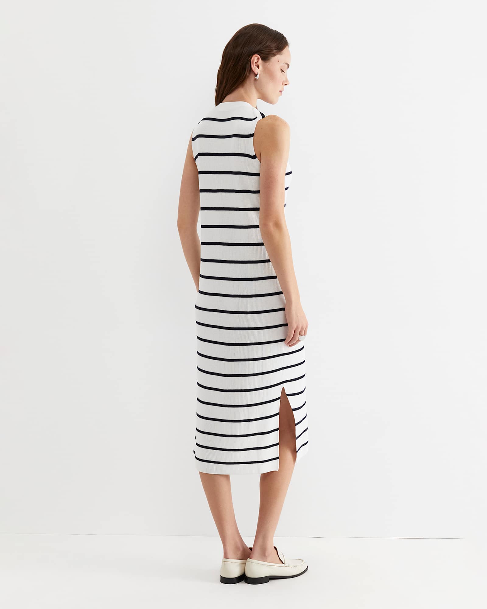 Becky Cotton Vest Dress in WHITE/NAVY