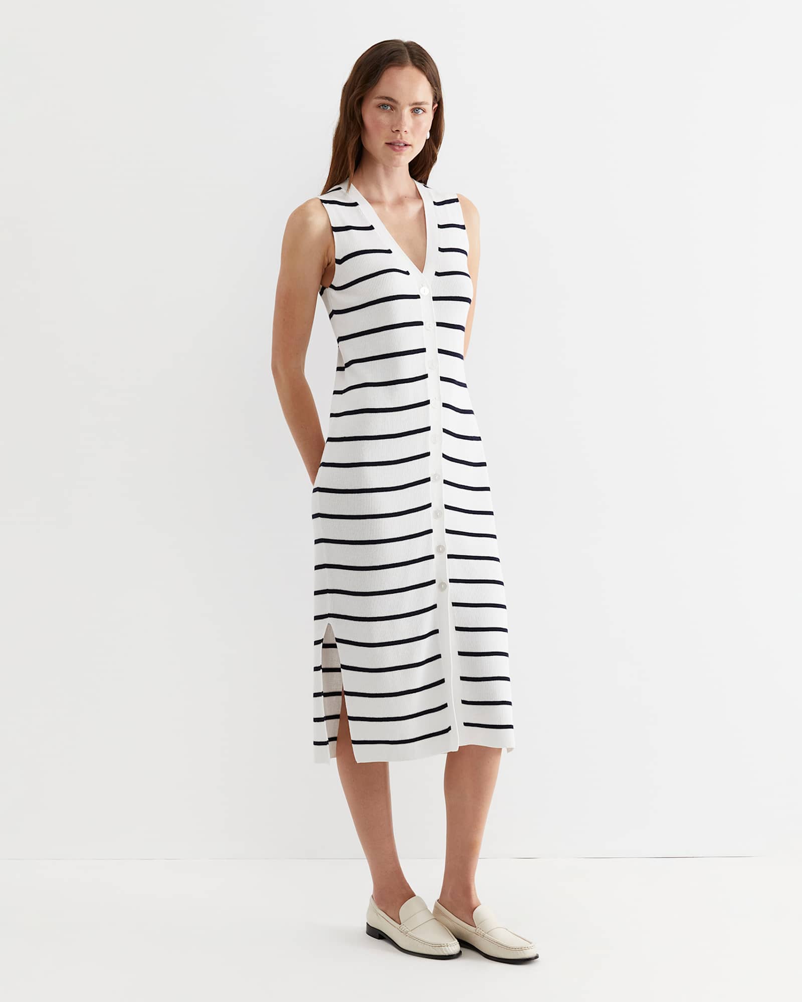Becky Cotton Vest Dress in WHITE/NAVY