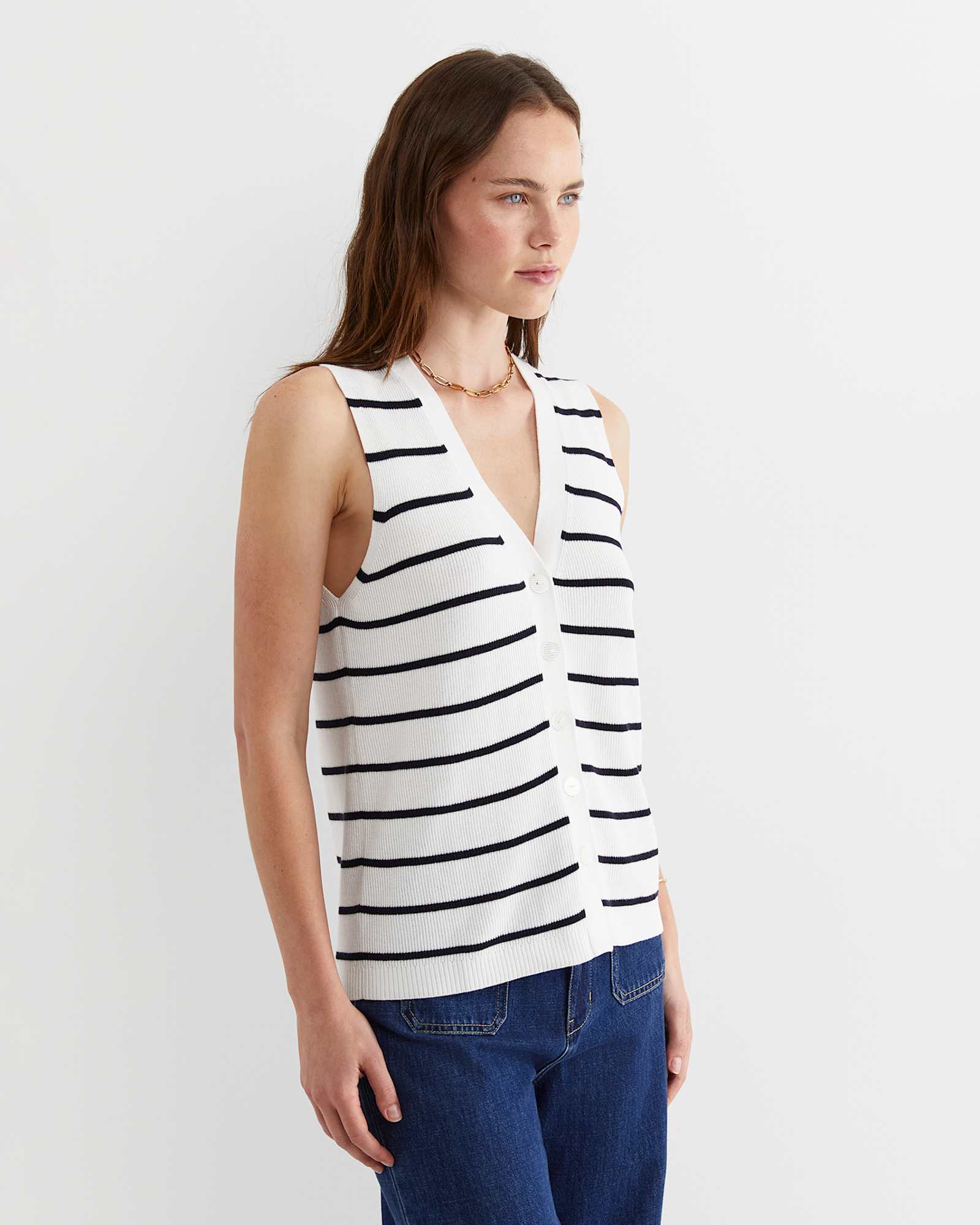 Becky Cotton Vest in WHITE/NAVY