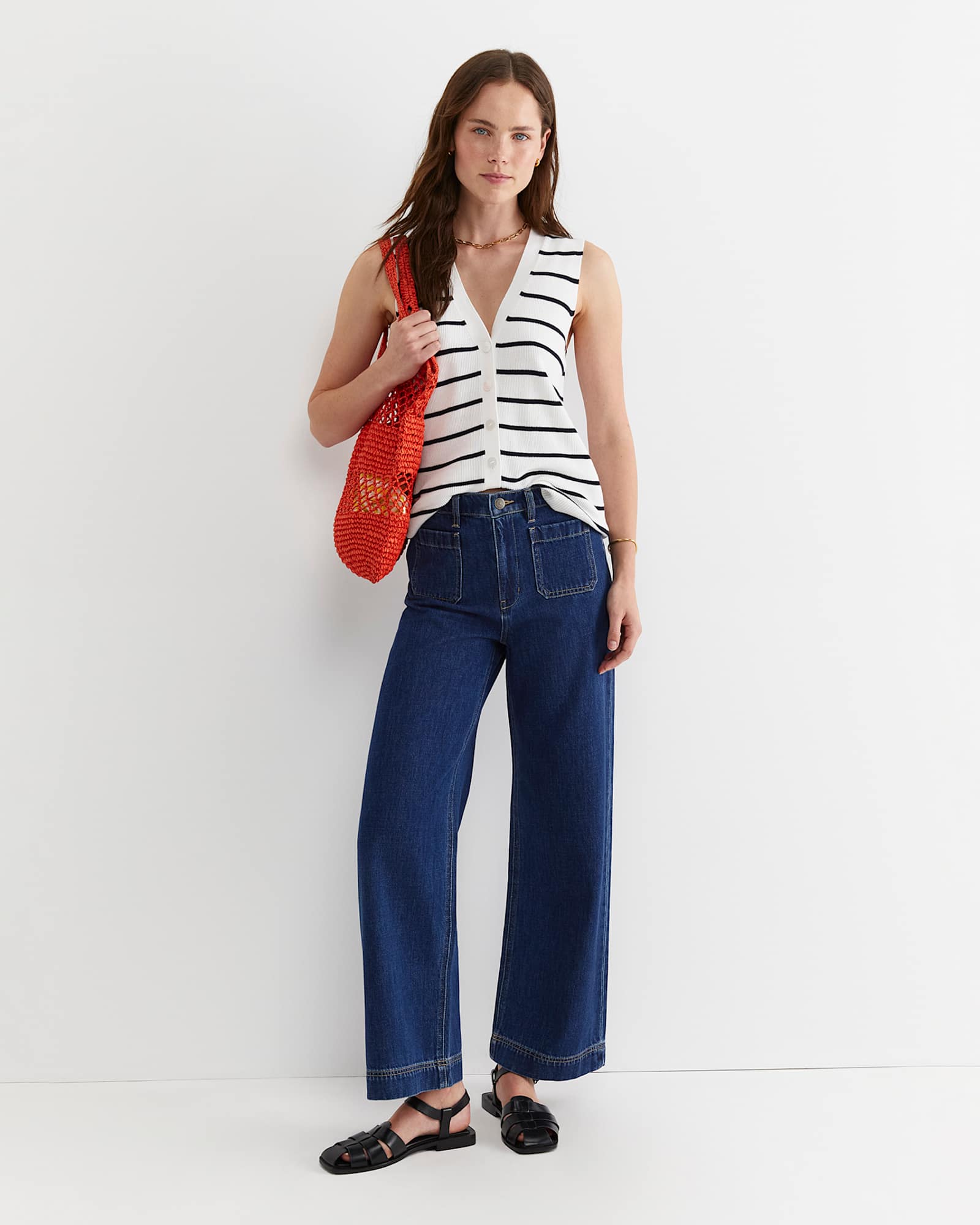 Becky Cotton Vest in WHITE/NAVY