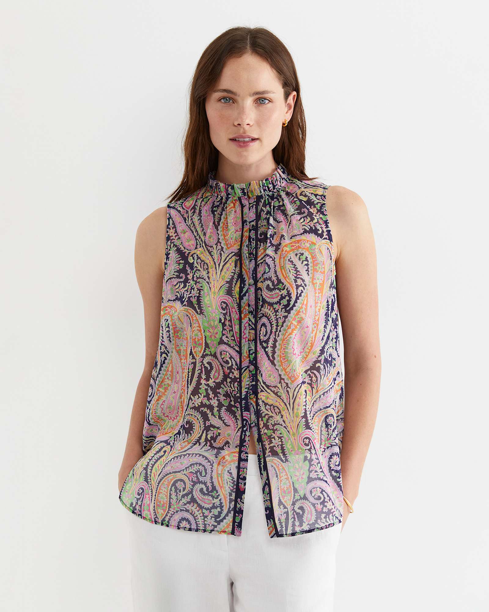 Florence Sleeveless Liberty Blouse in NAVY MULTI