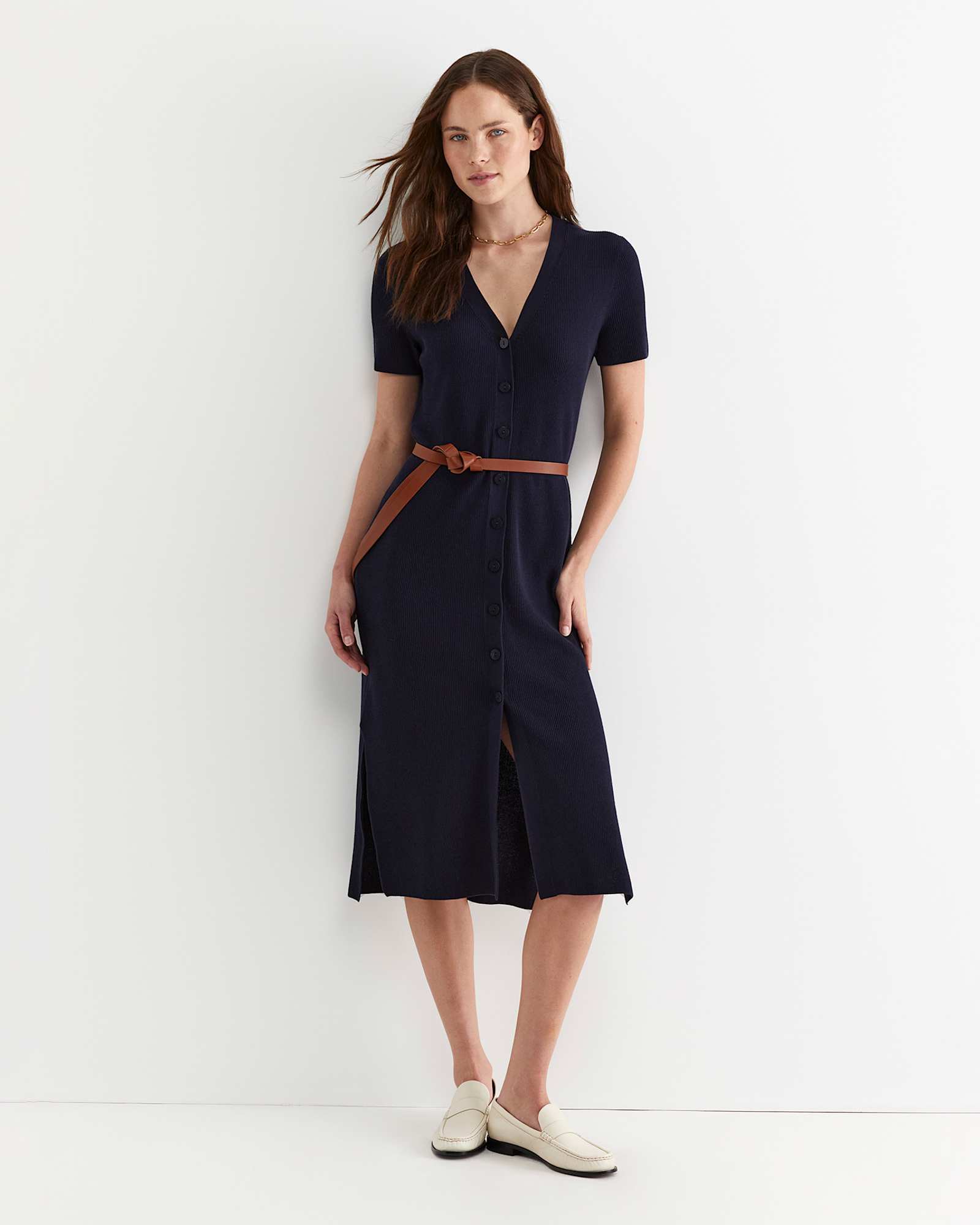 Becky Cotton Knit Midi Dress in NAVY