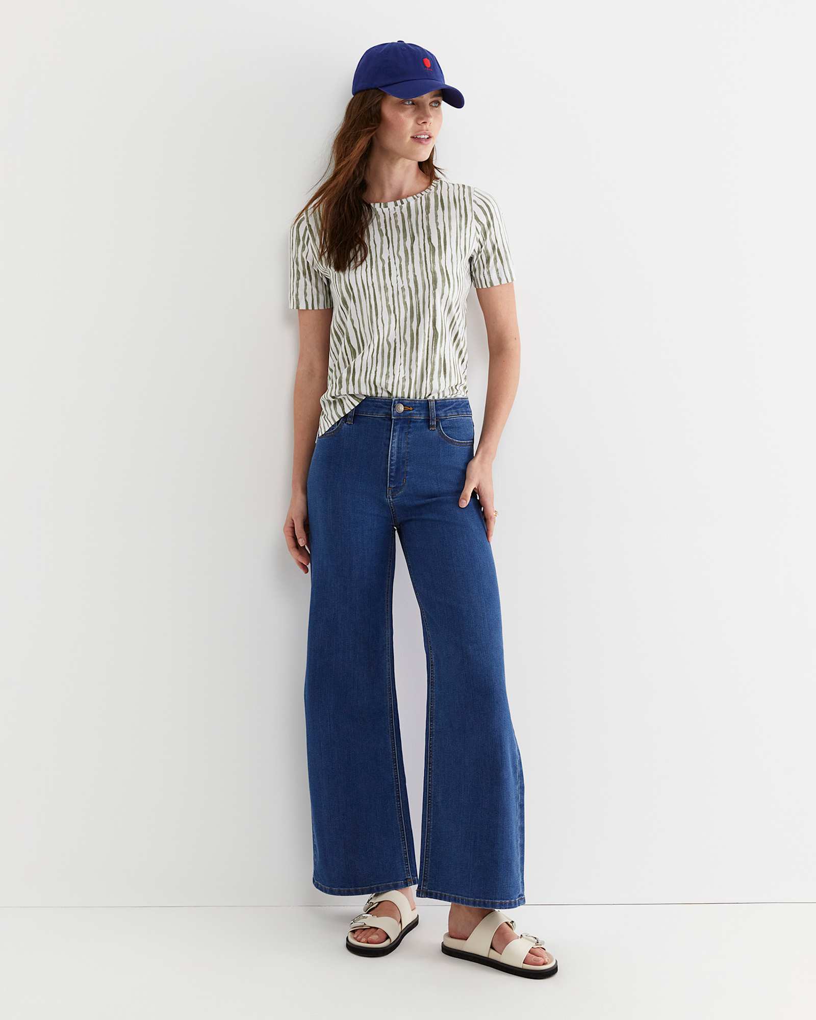 Tina Stripe Mercerised Tee in WHITE/KHAKI