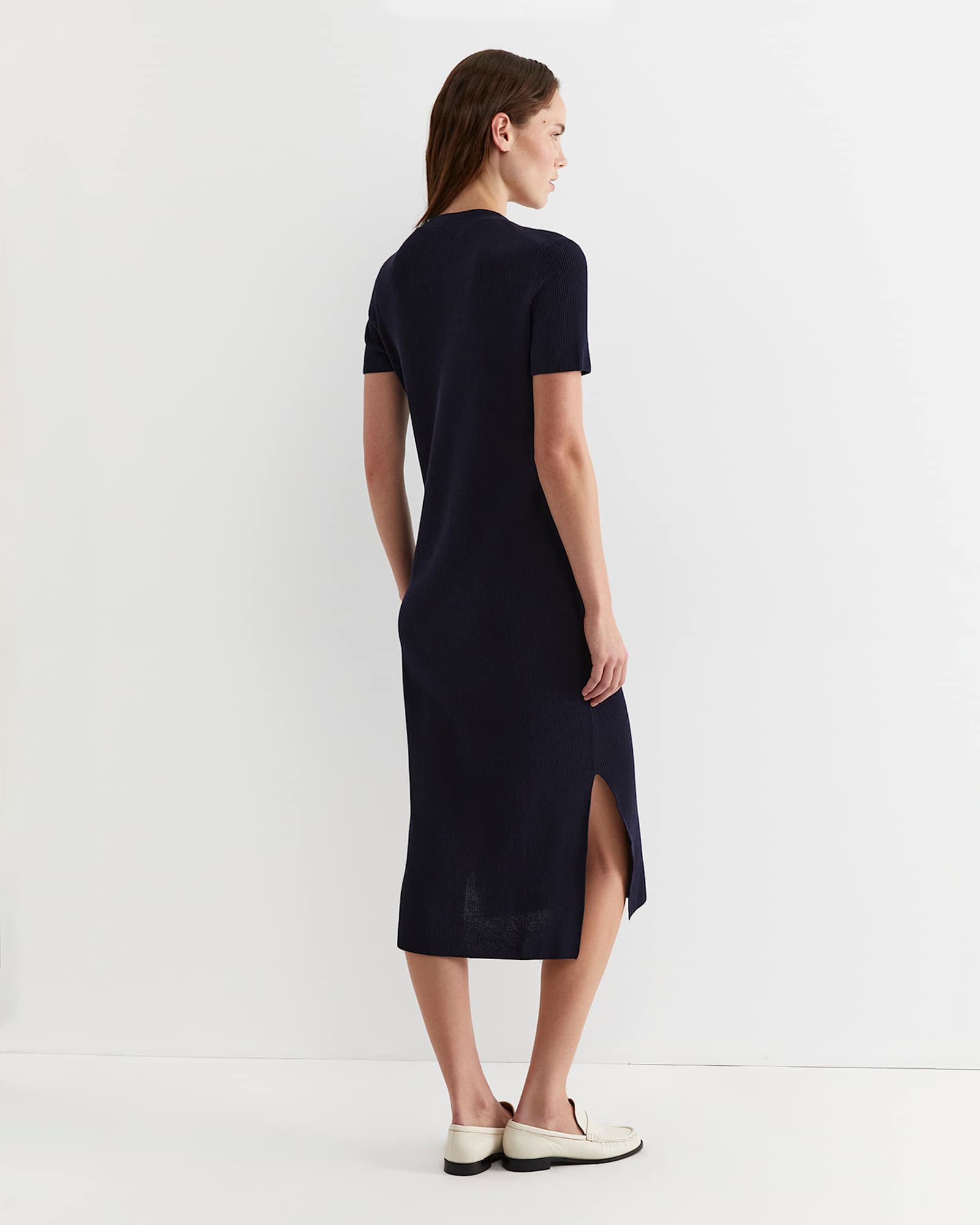 Becky Cotton Knit Midi Dress in NAVY