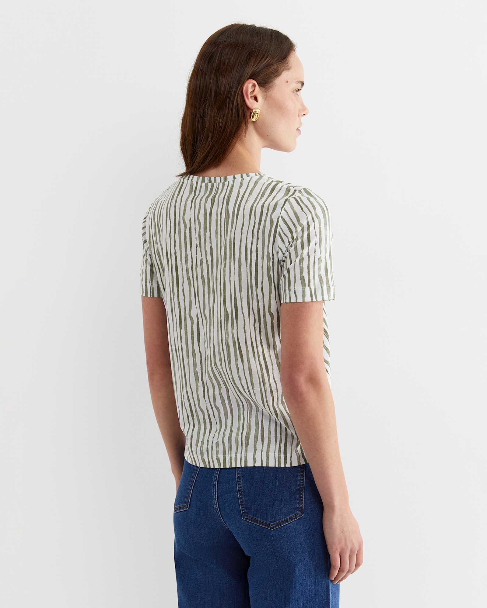 Tina Stripe Mercerised Tee in WHITE/KHAKI