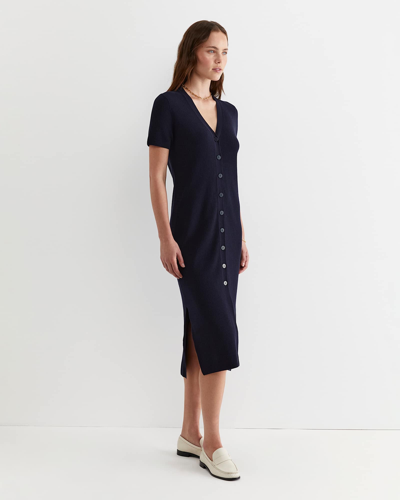 Becky Cotton Knit Midi Dress in NAVY