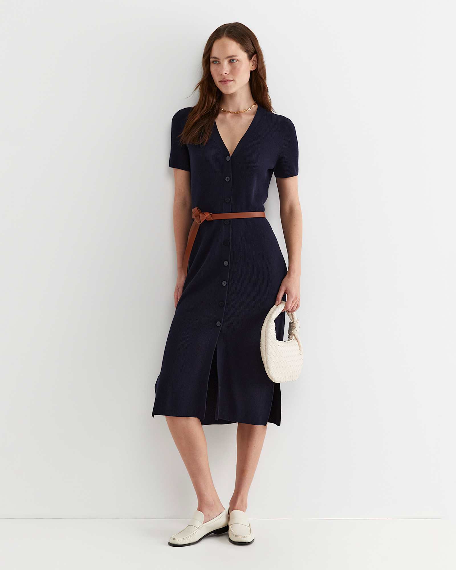 Becky Cotton Knit Midi Dress in NAVY