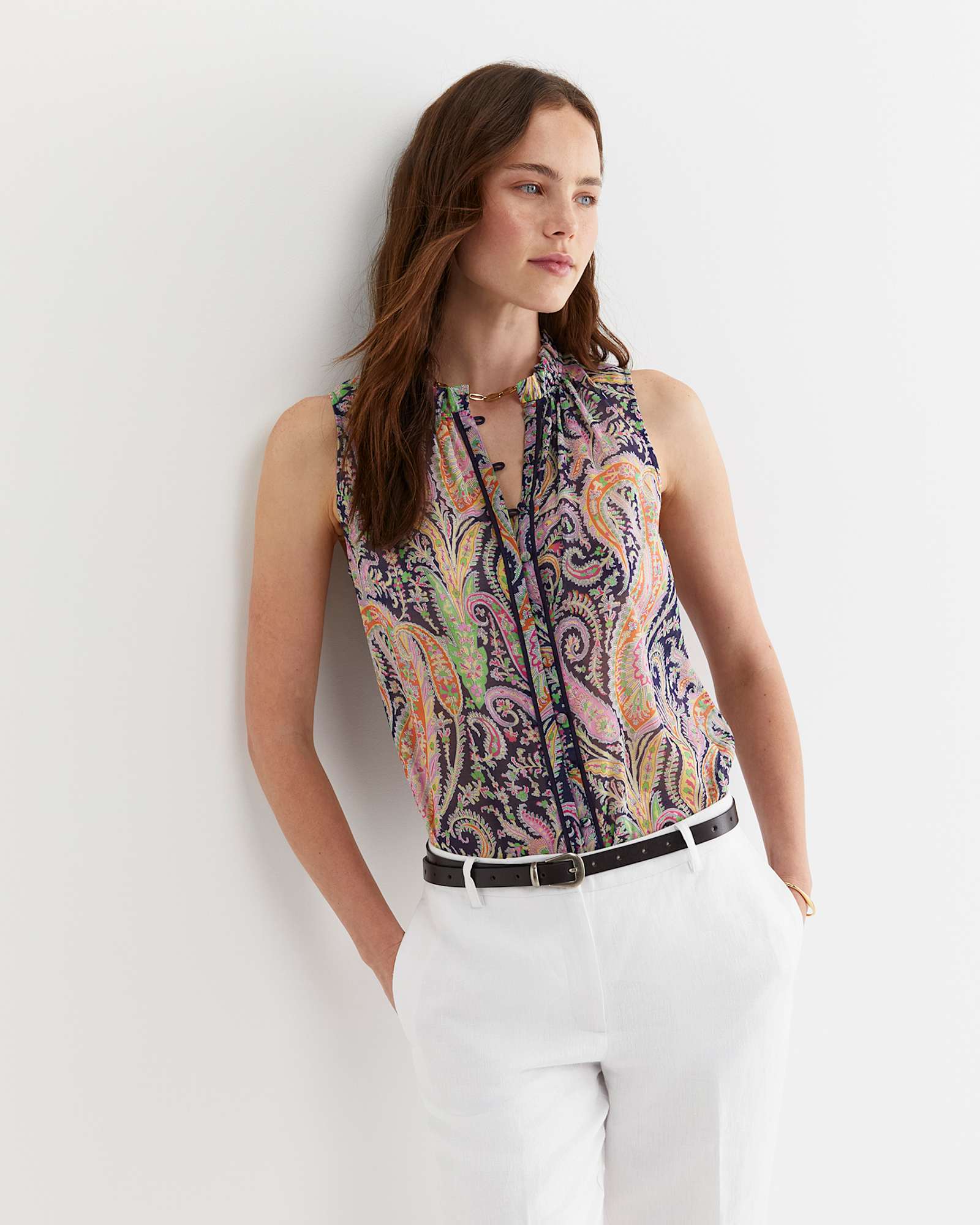 Florence Sleeveless Liberty Blouse in NAVY MULTI