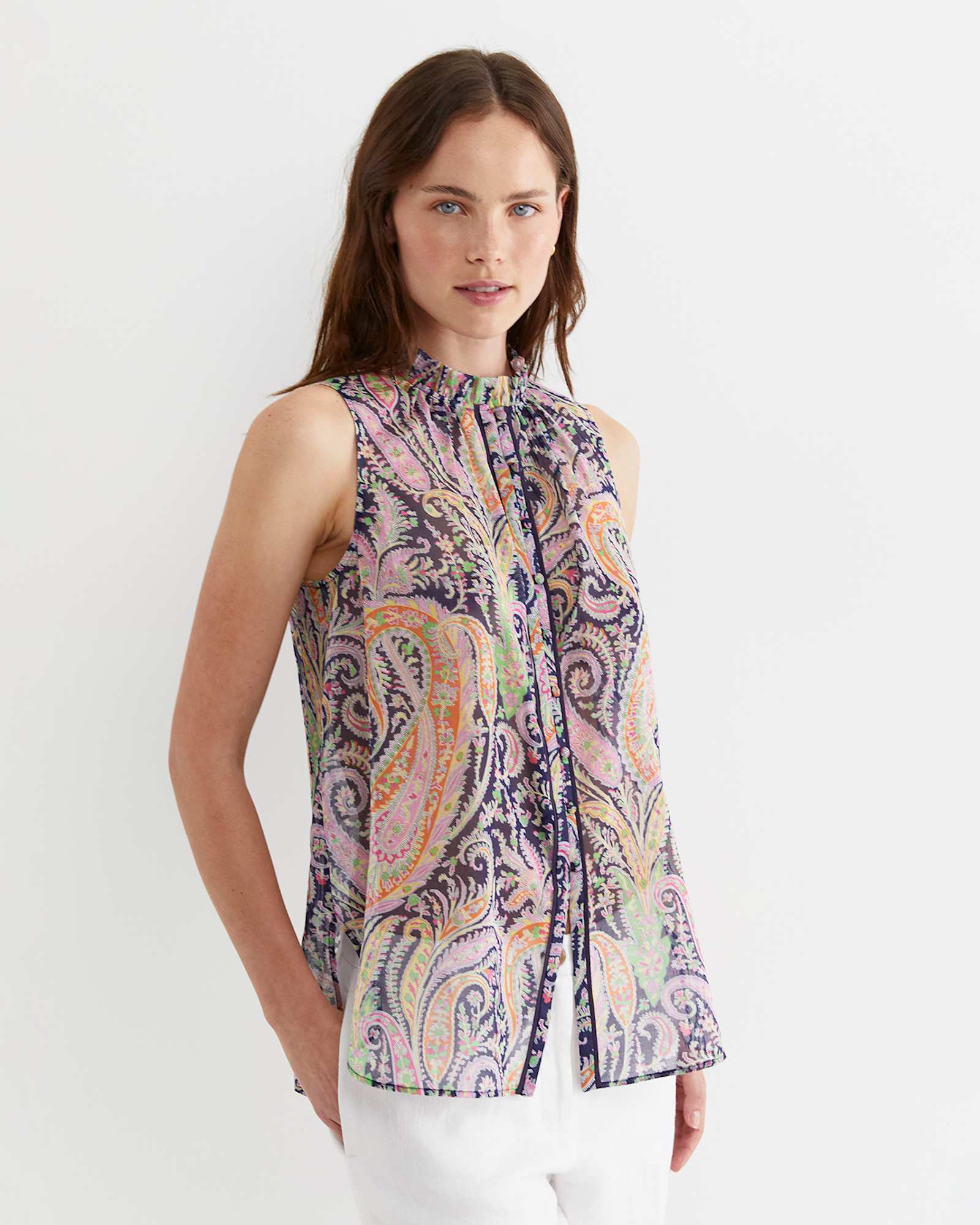 Florence Sleeveless Liberty Blouse in NAVY MULTI