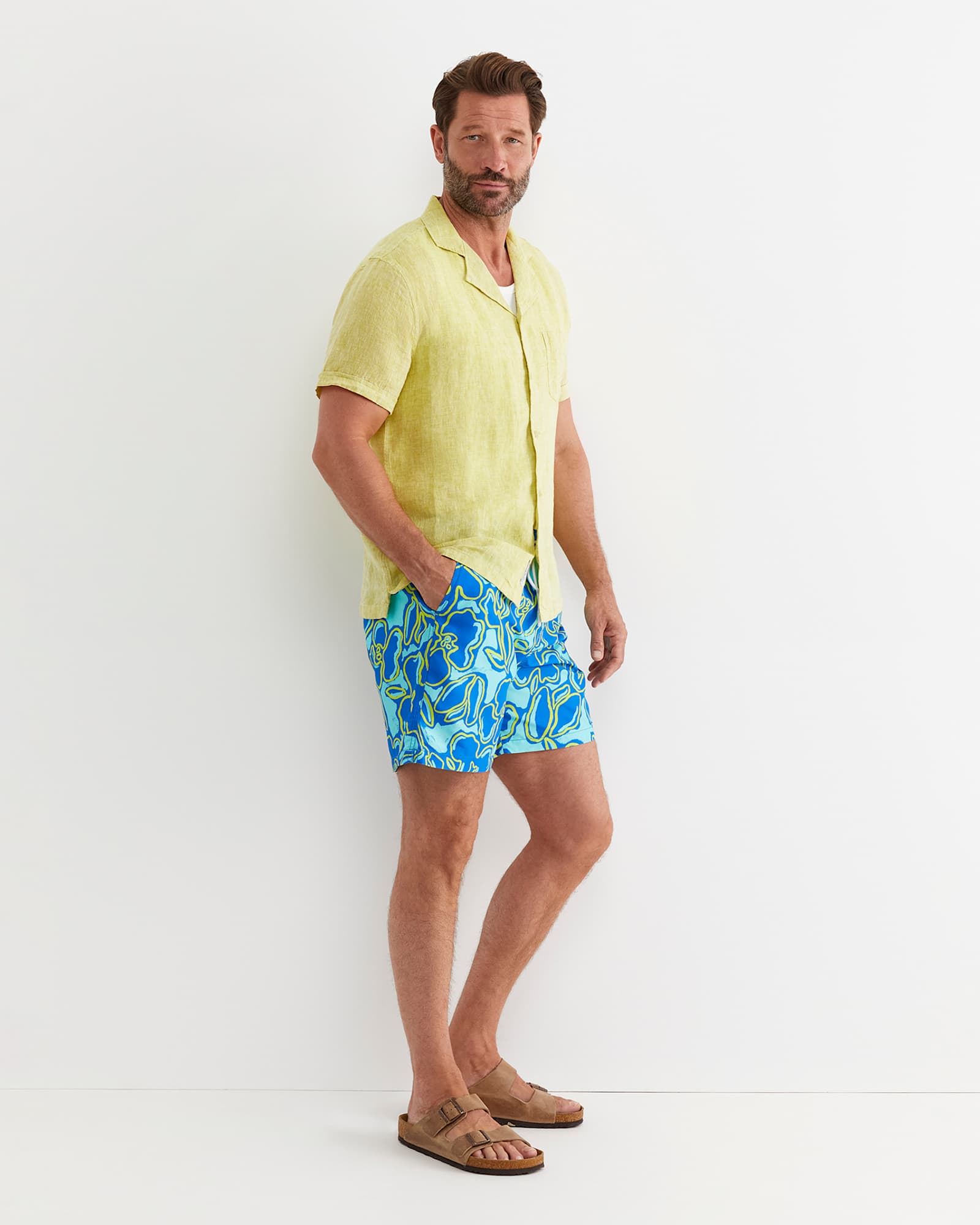 Short Sleeve Stanton Linen Shirt in LIME