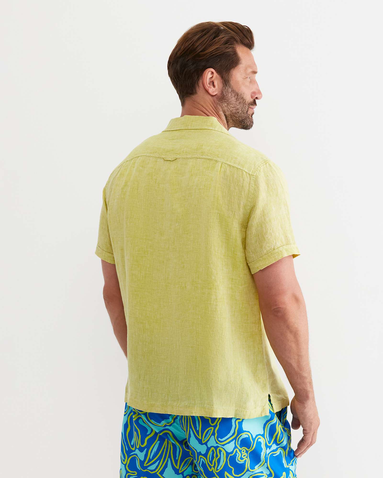 Short Sleeve Stanton Linen Shirt in LIME