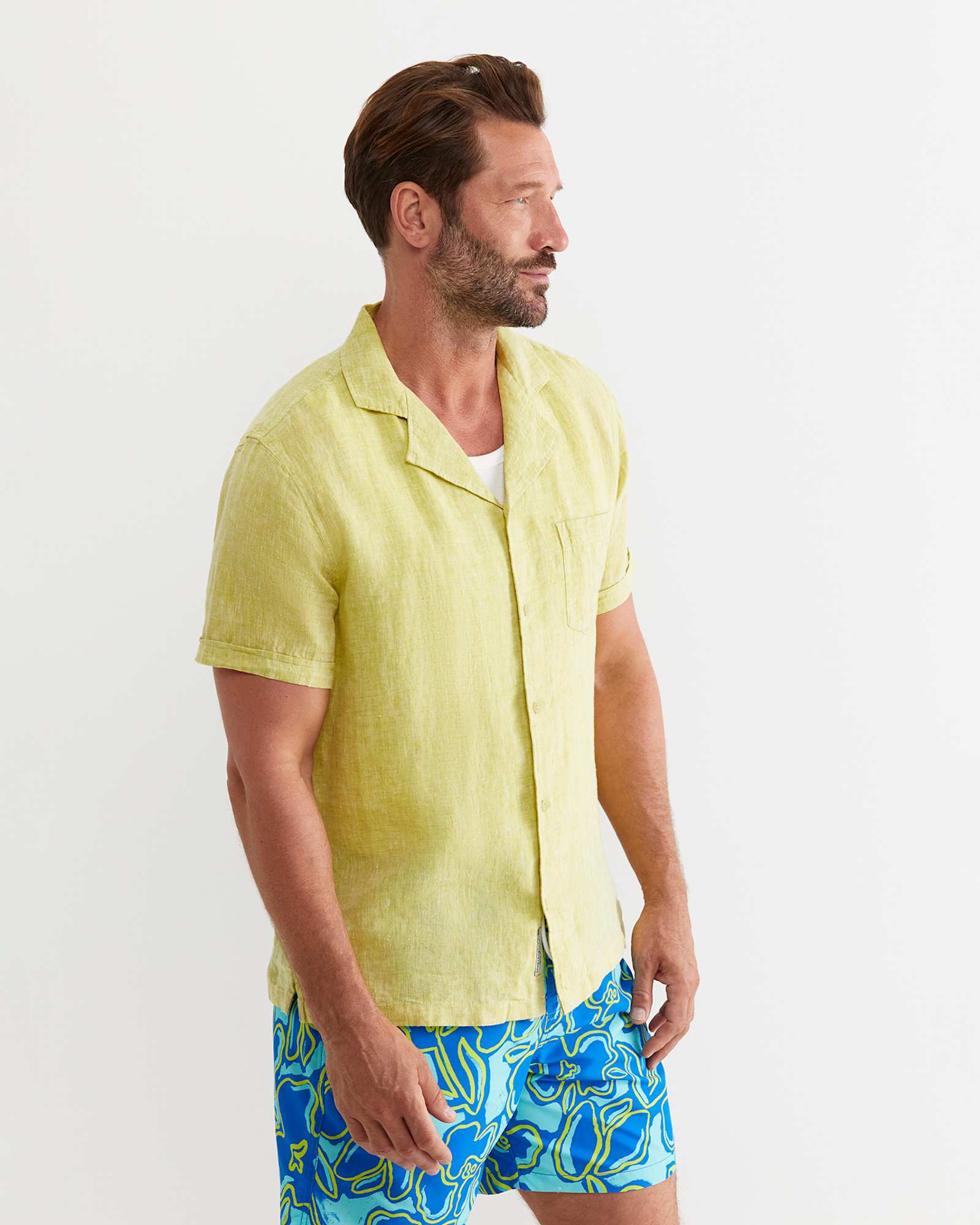 Short Sleeve Stanton Linen Shirt in LIME