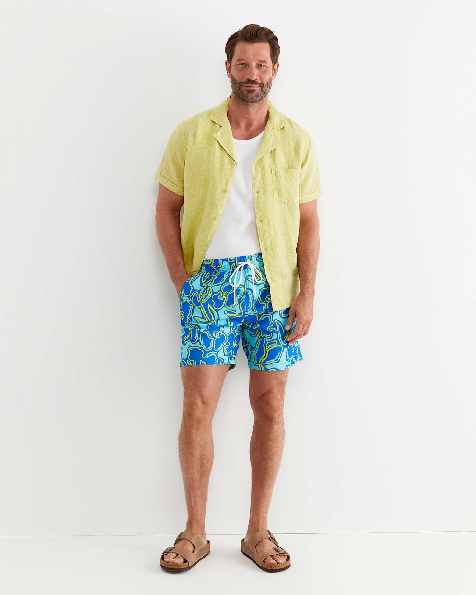 Short Sleeve Stanton Linen Shirt in LIME