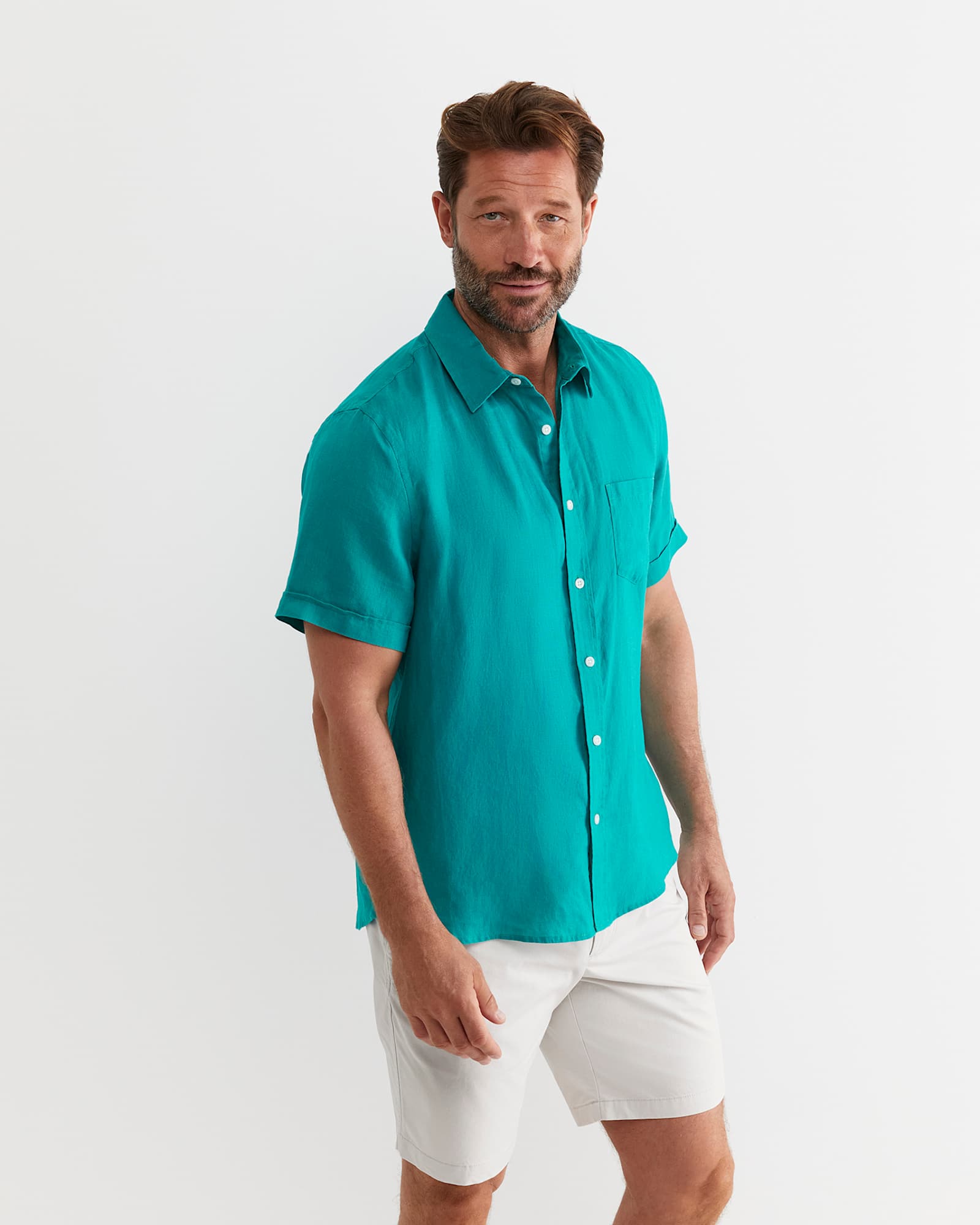 Short Sleeve Linen Shirt in SEAGREEN