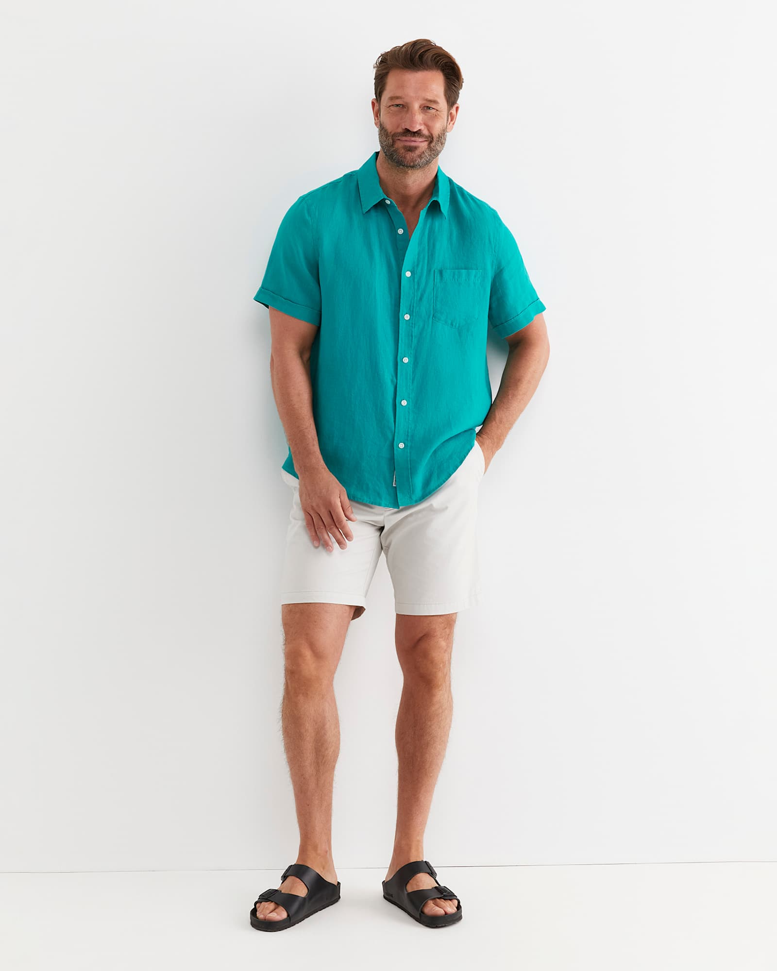 Short Sleeve Linen Shirt in SEAGREEN