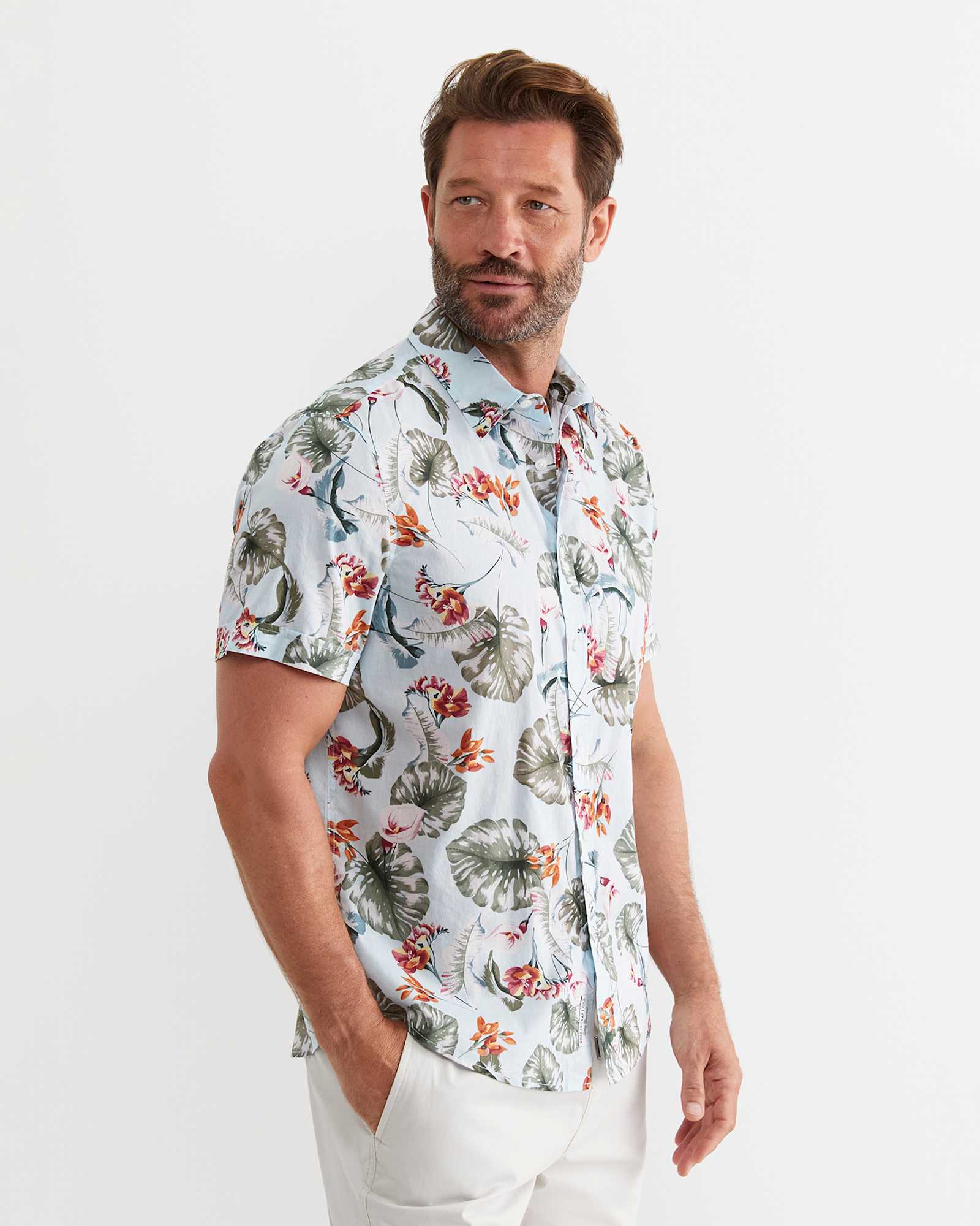 Percy Short Sleeve Cotton Shirt in BLUE MULTI