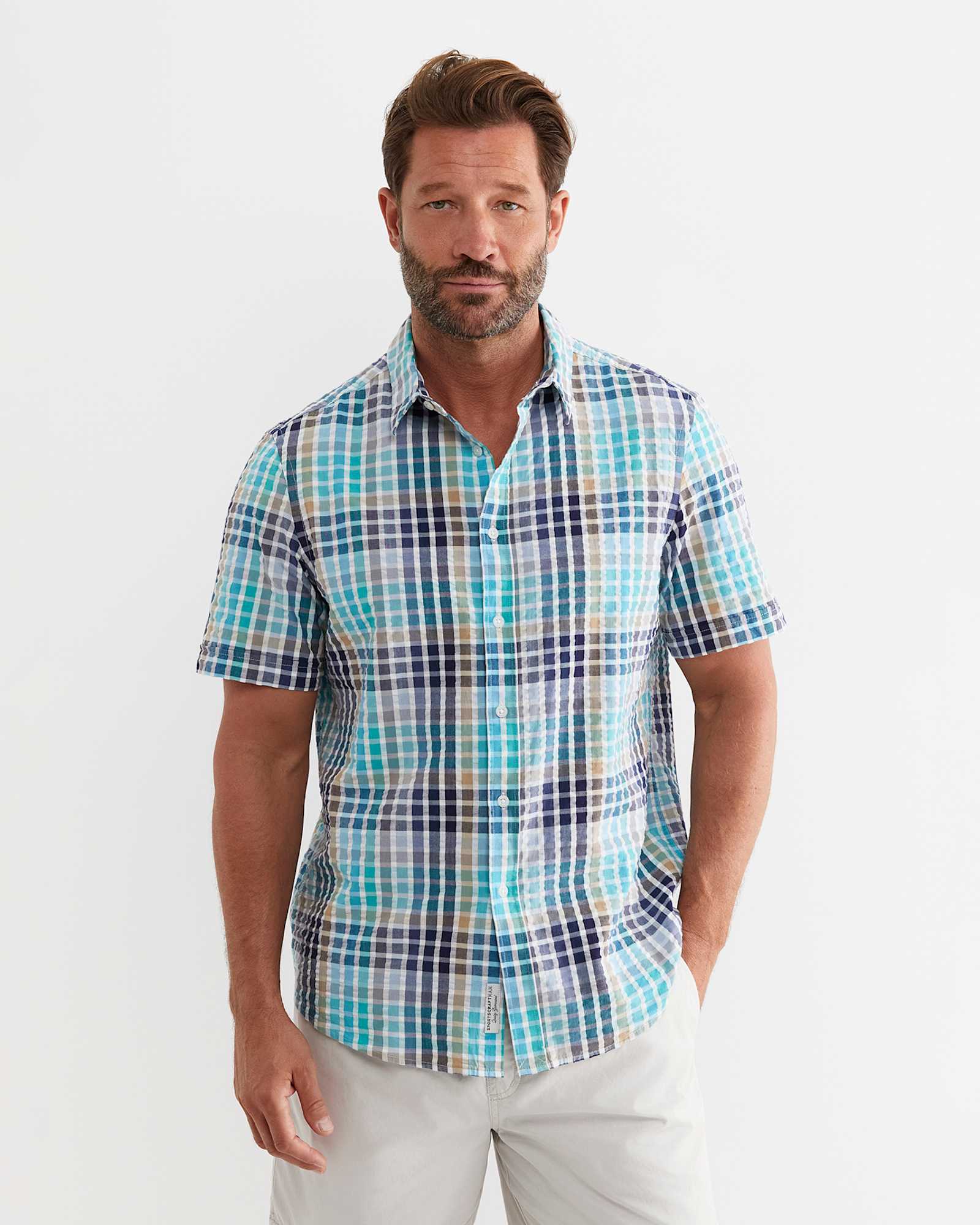 Knot Short Sleeve Check Shirt in BLUE MULTI