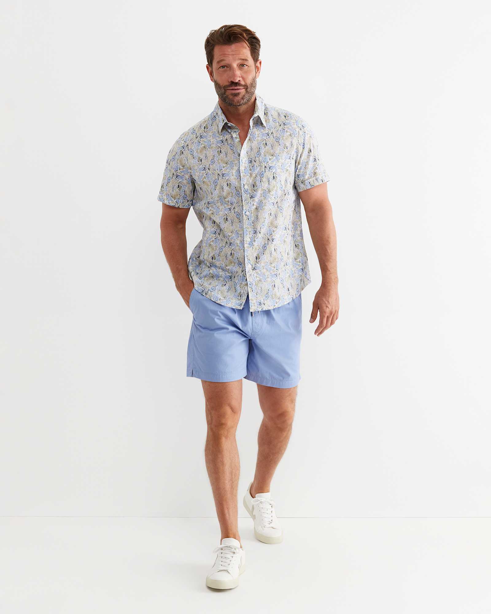 Howley Short Sleeve Cotton Shirt in WHITE/MULTI