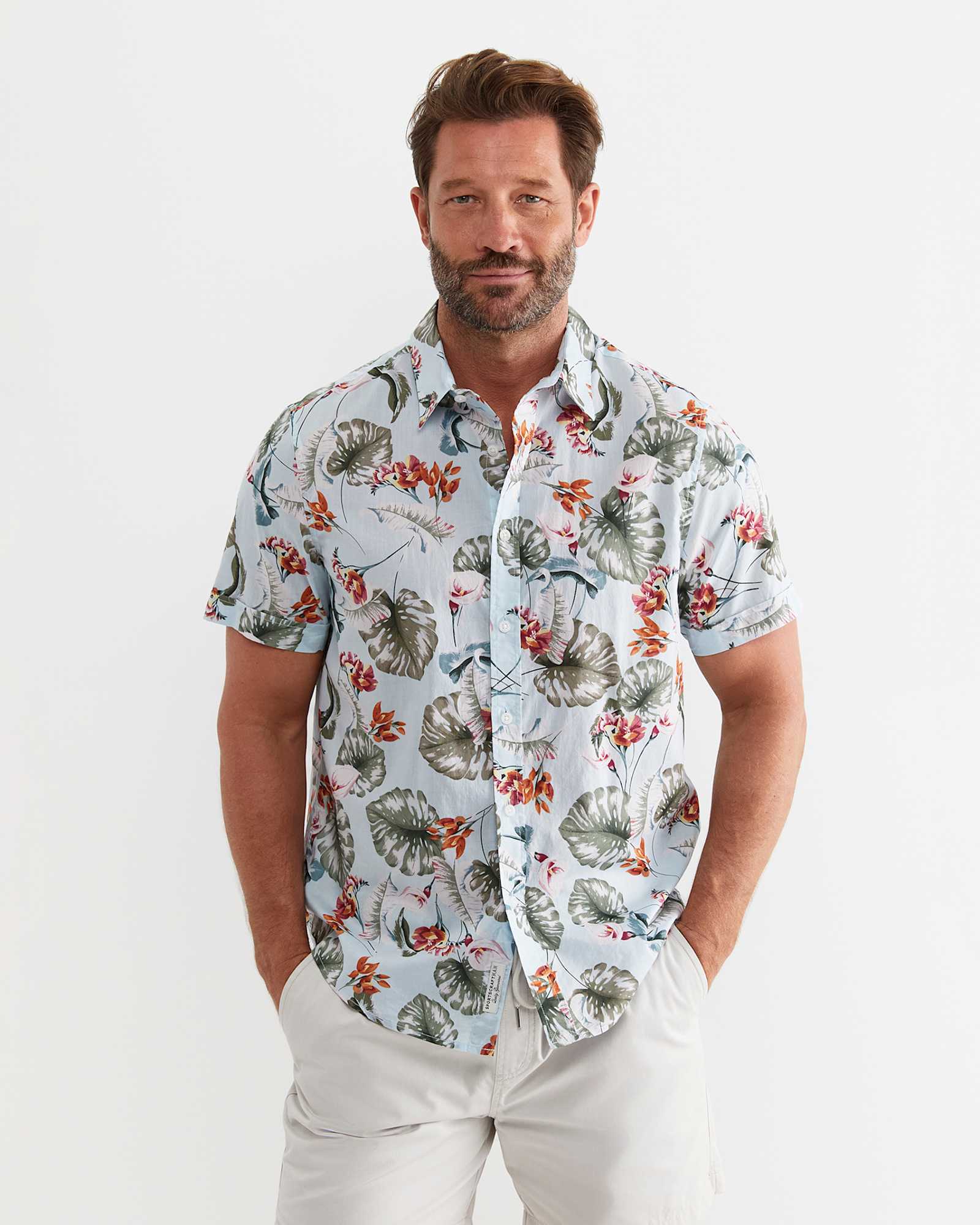 Percy Short Sleeve Cotton Shirt in BLUE MULTI
