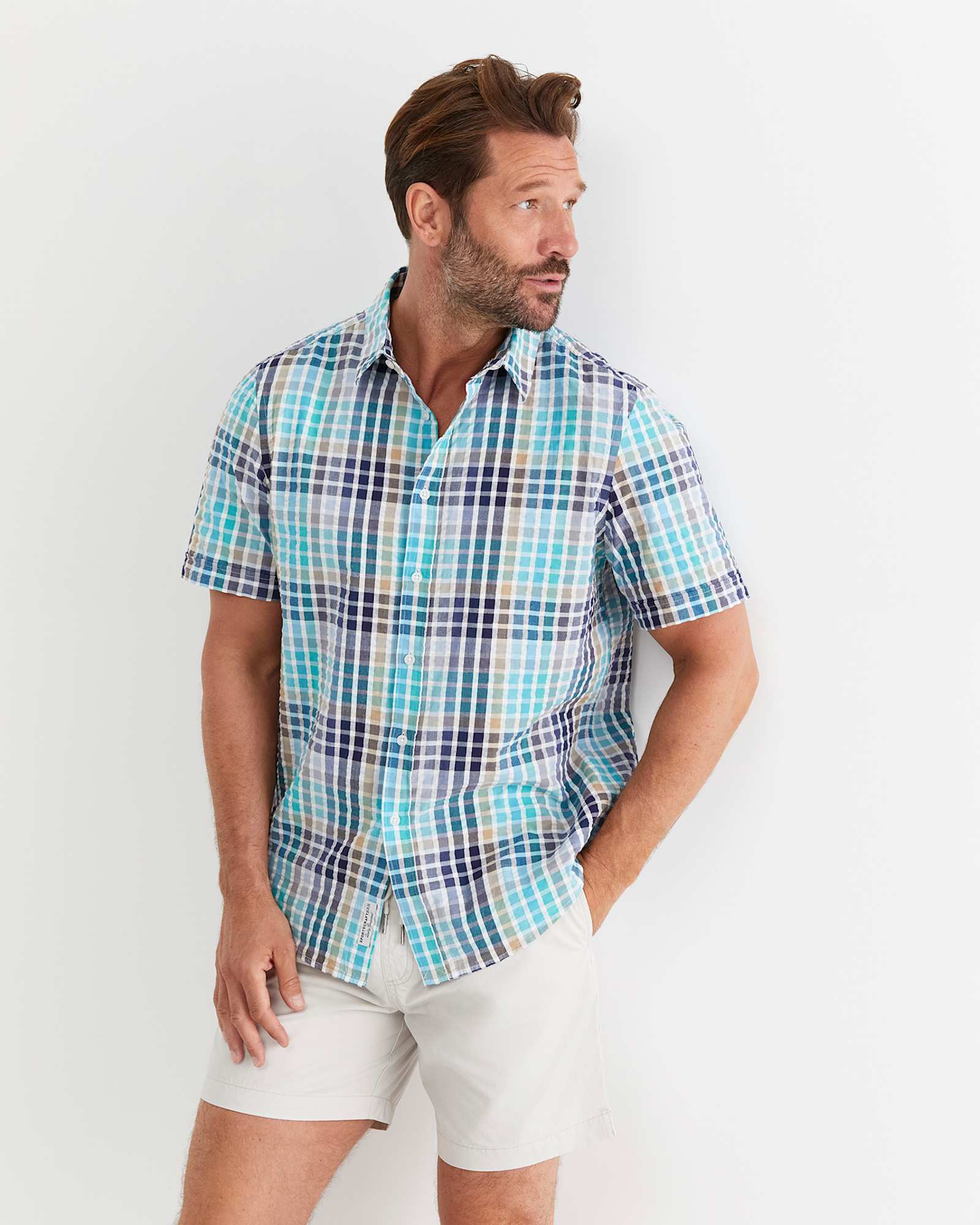 Knot Short Sleeve Check Shirt in BLUE MULTI