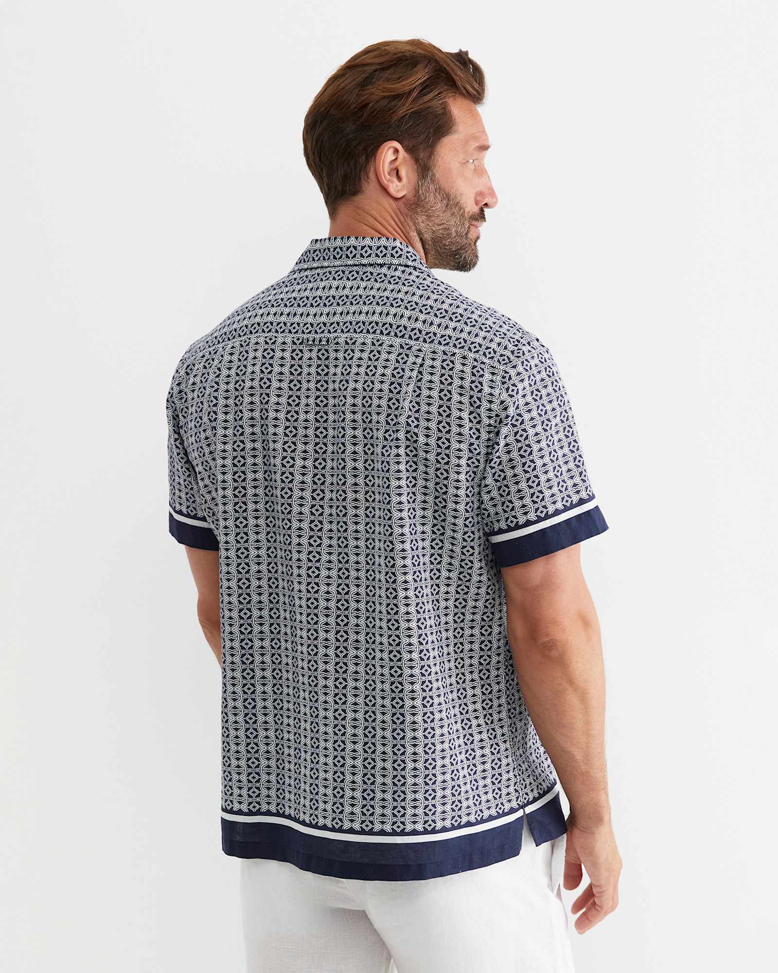 Paddington Short Sleeve Linen Blend Shirt in NAVY