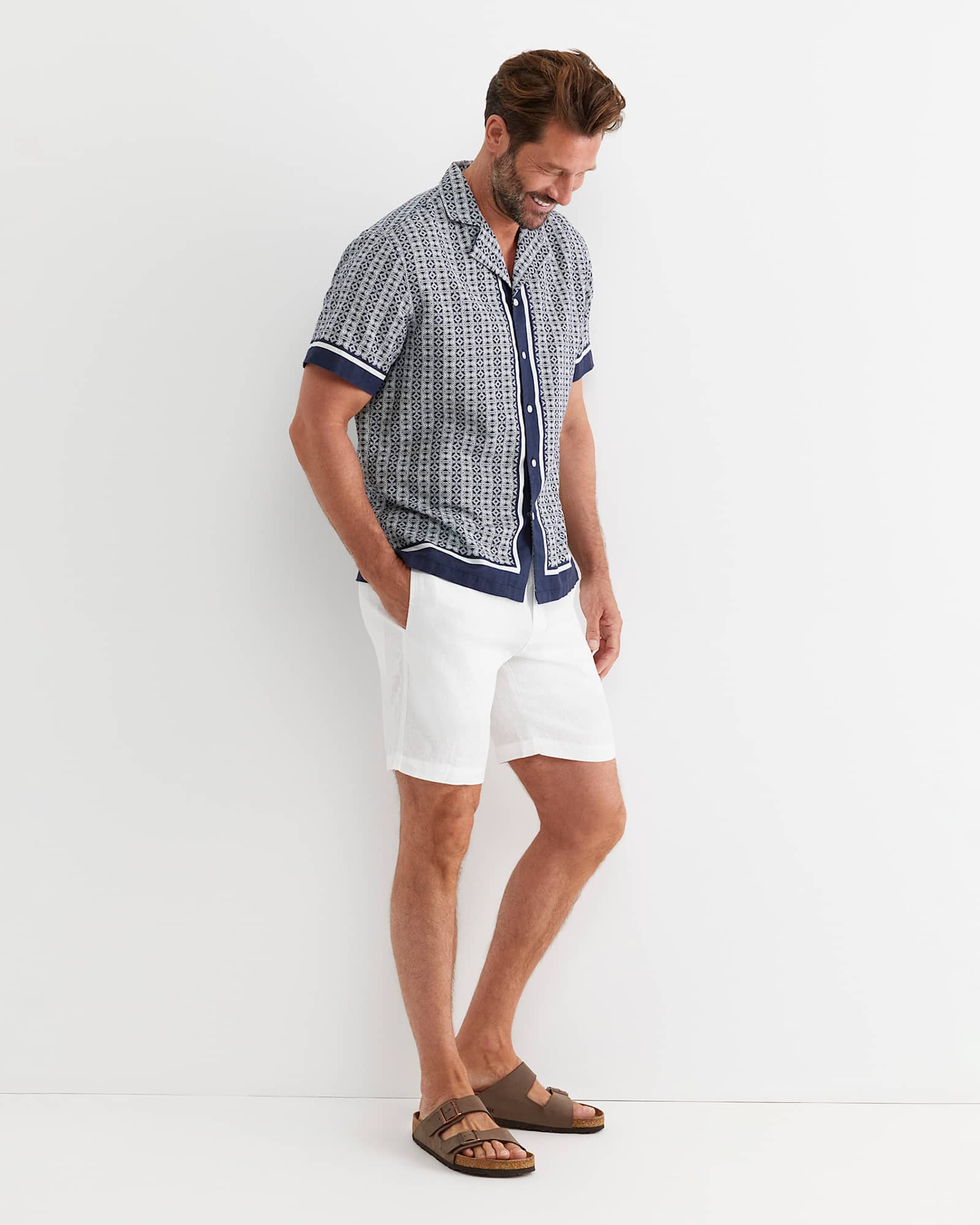 Paddington Short Sleeve Linen Blend Shirt in NAVY