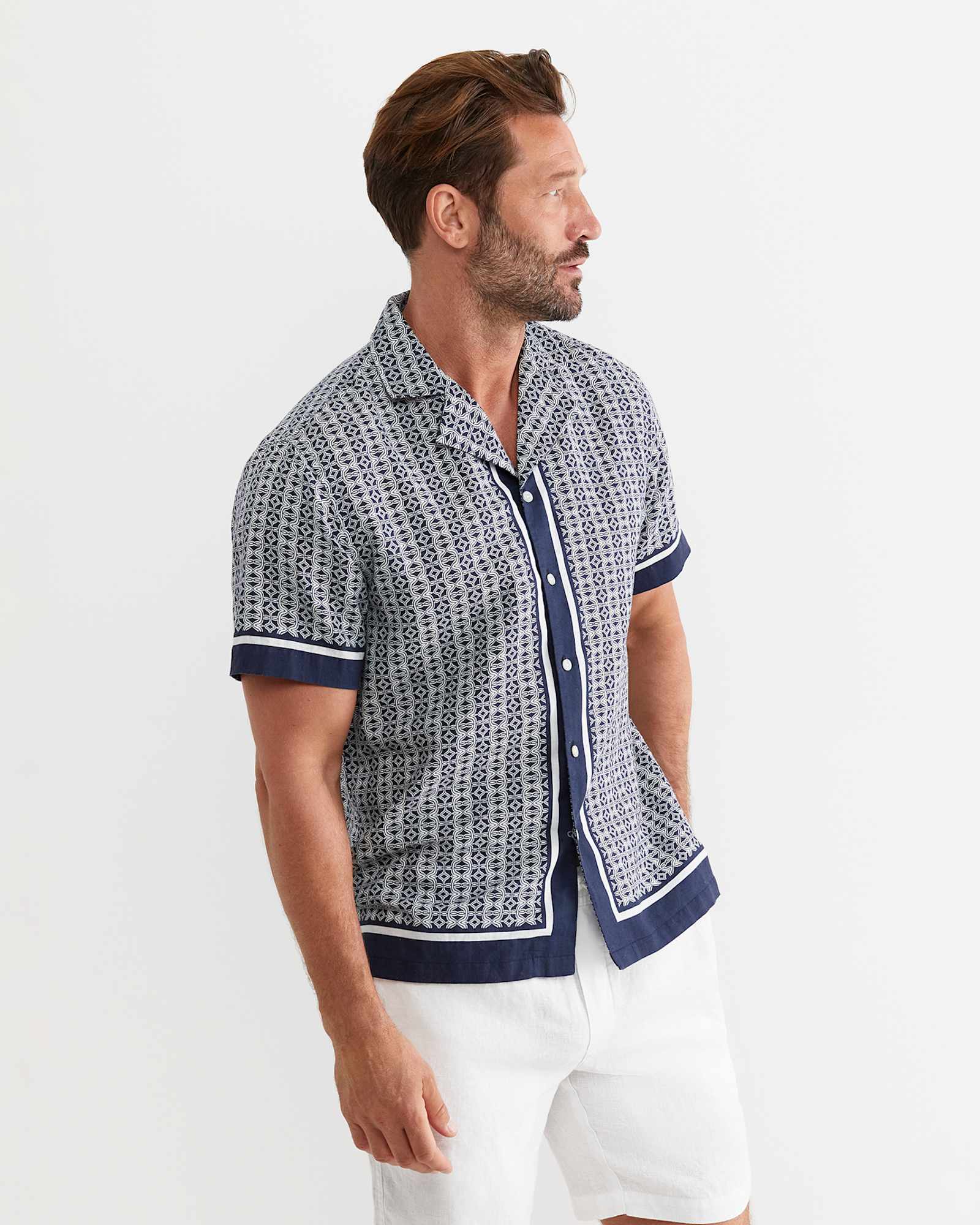 Paddington Short Sleeve Linen Blend Shirt in NAVY