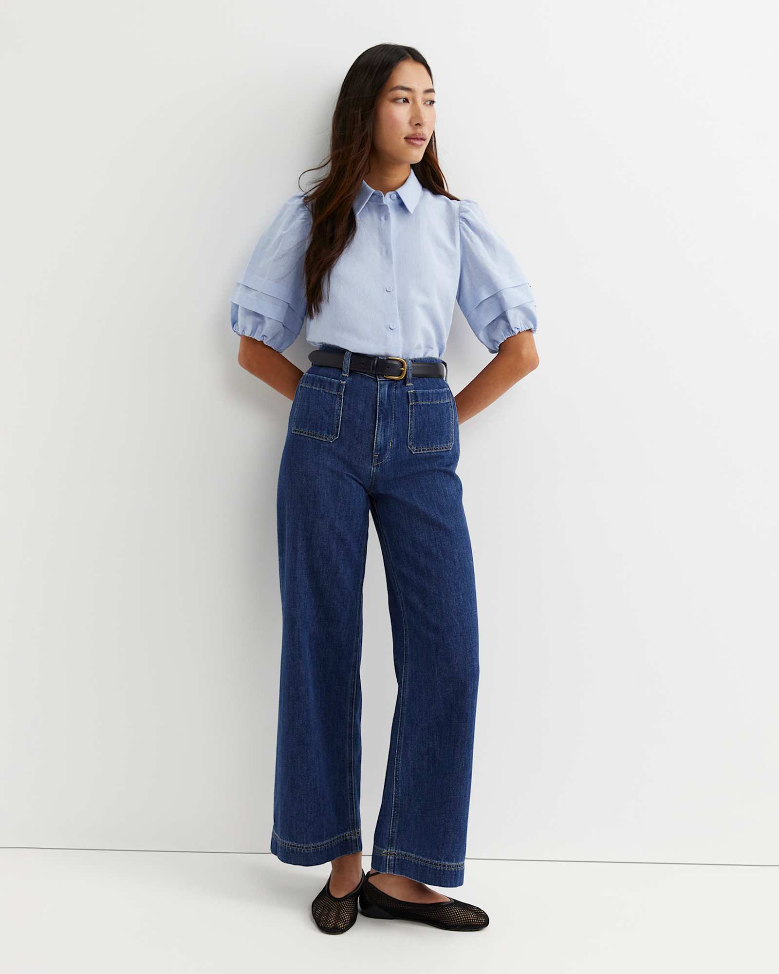 Lillian Lantern Sleeve Blouse in PALE BLUE