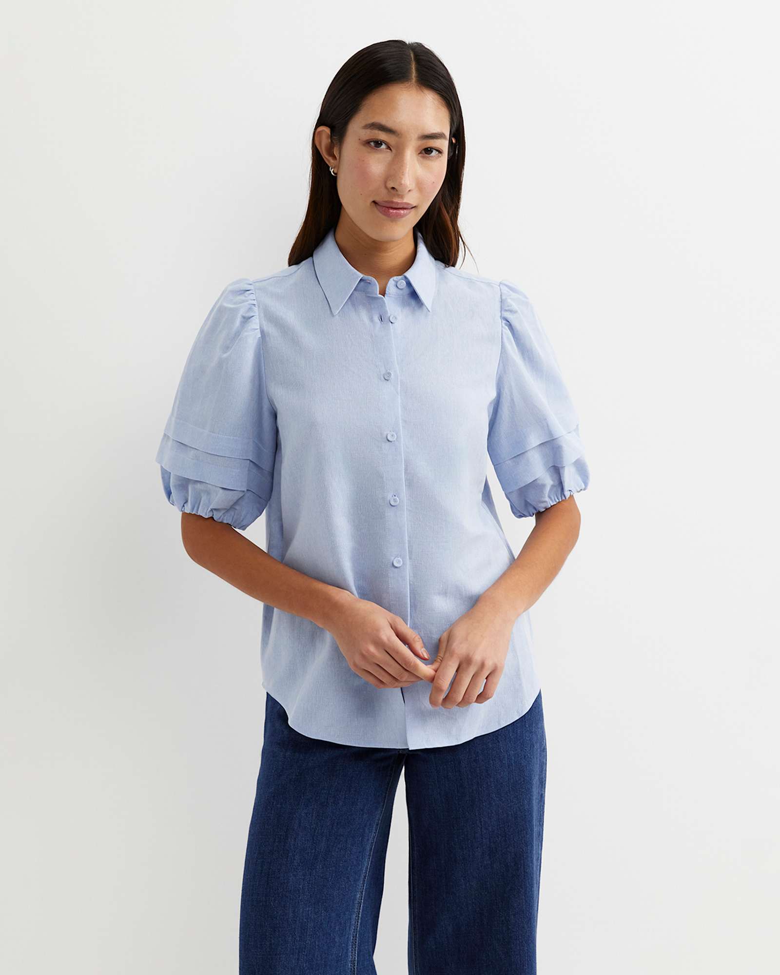 Lillian Lantern Sleeve Blouse in PALE BLUE