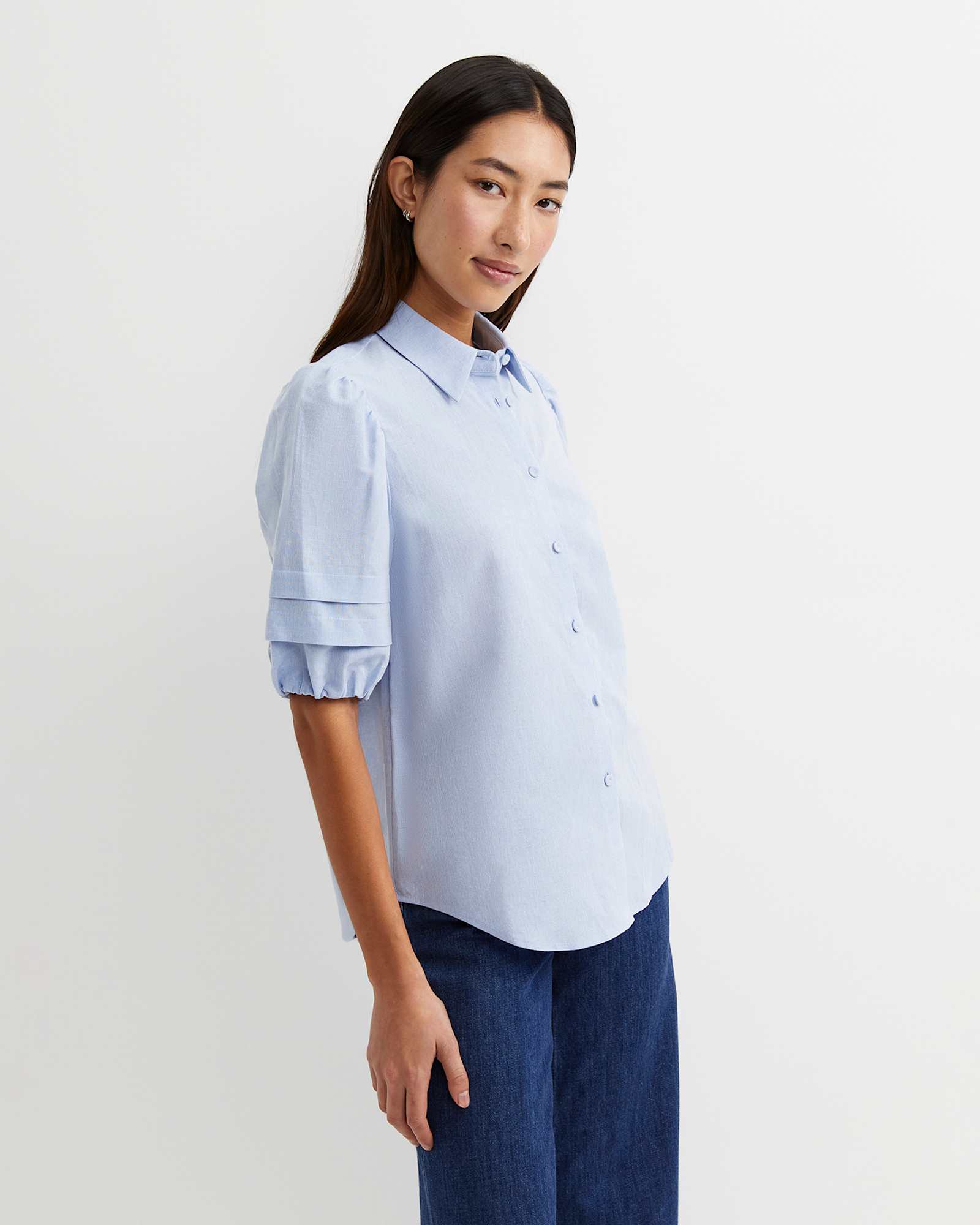 Lillian Lantern Sleeve Blouse in PALE BLUE