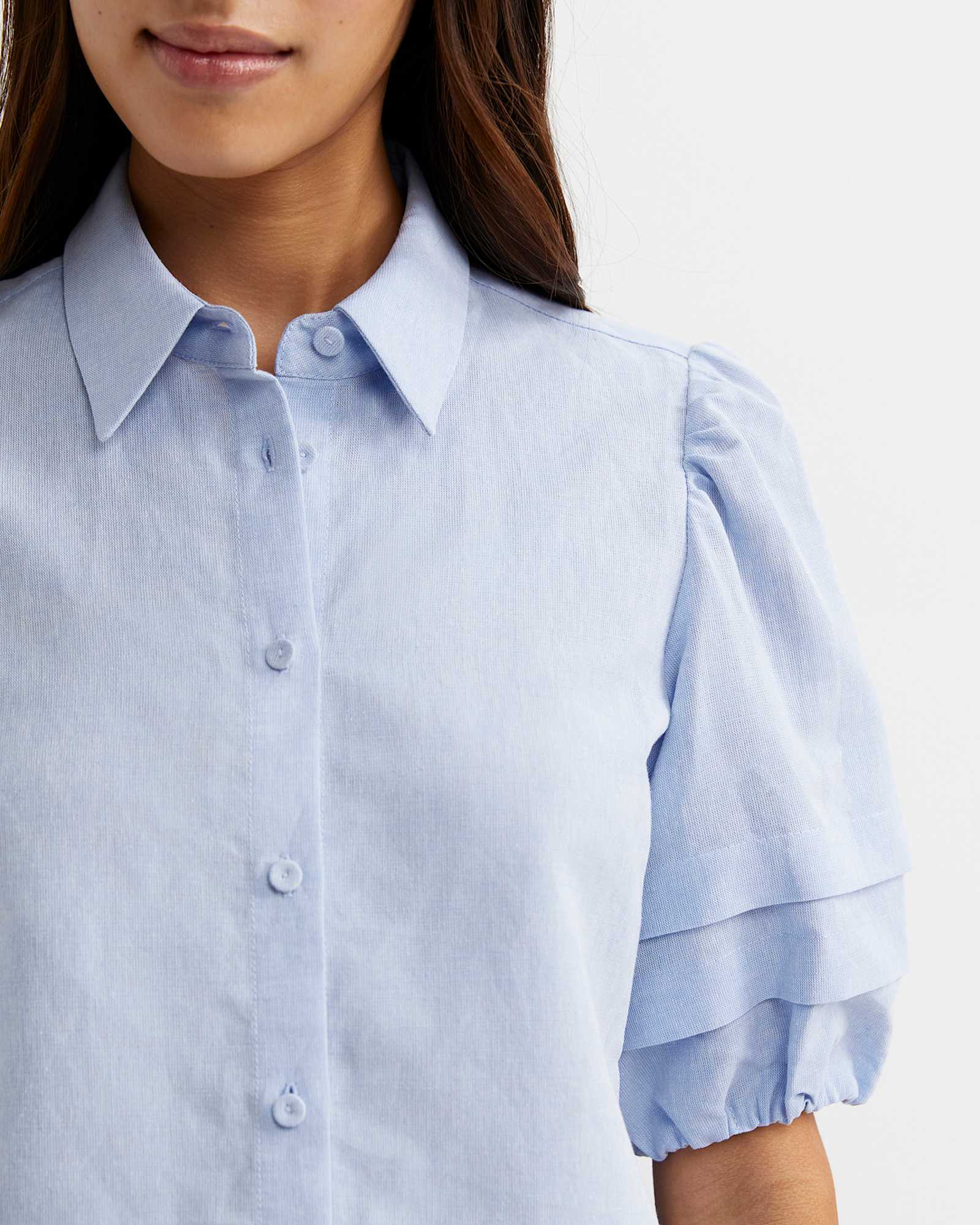 Lillian Lantern Sleeve Blouse in PALE BLUE