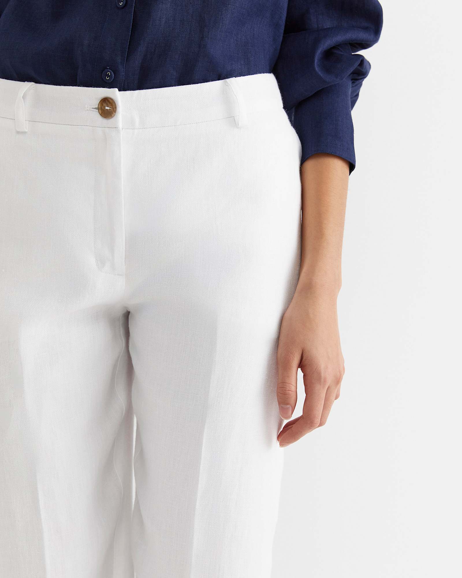 Freya Straight Linen Pant in WHITE