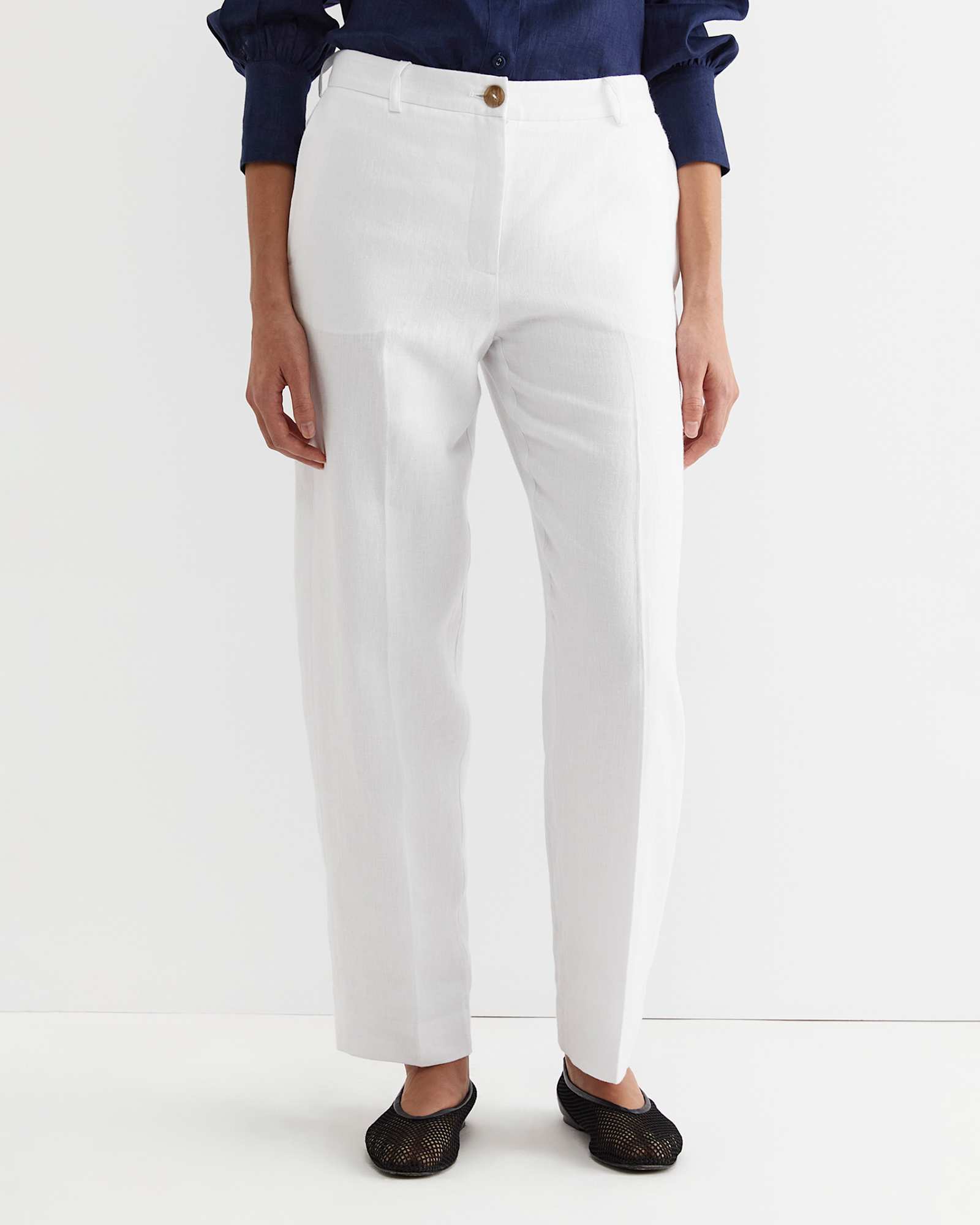 Freya Straight Linen Pant in WHITE
