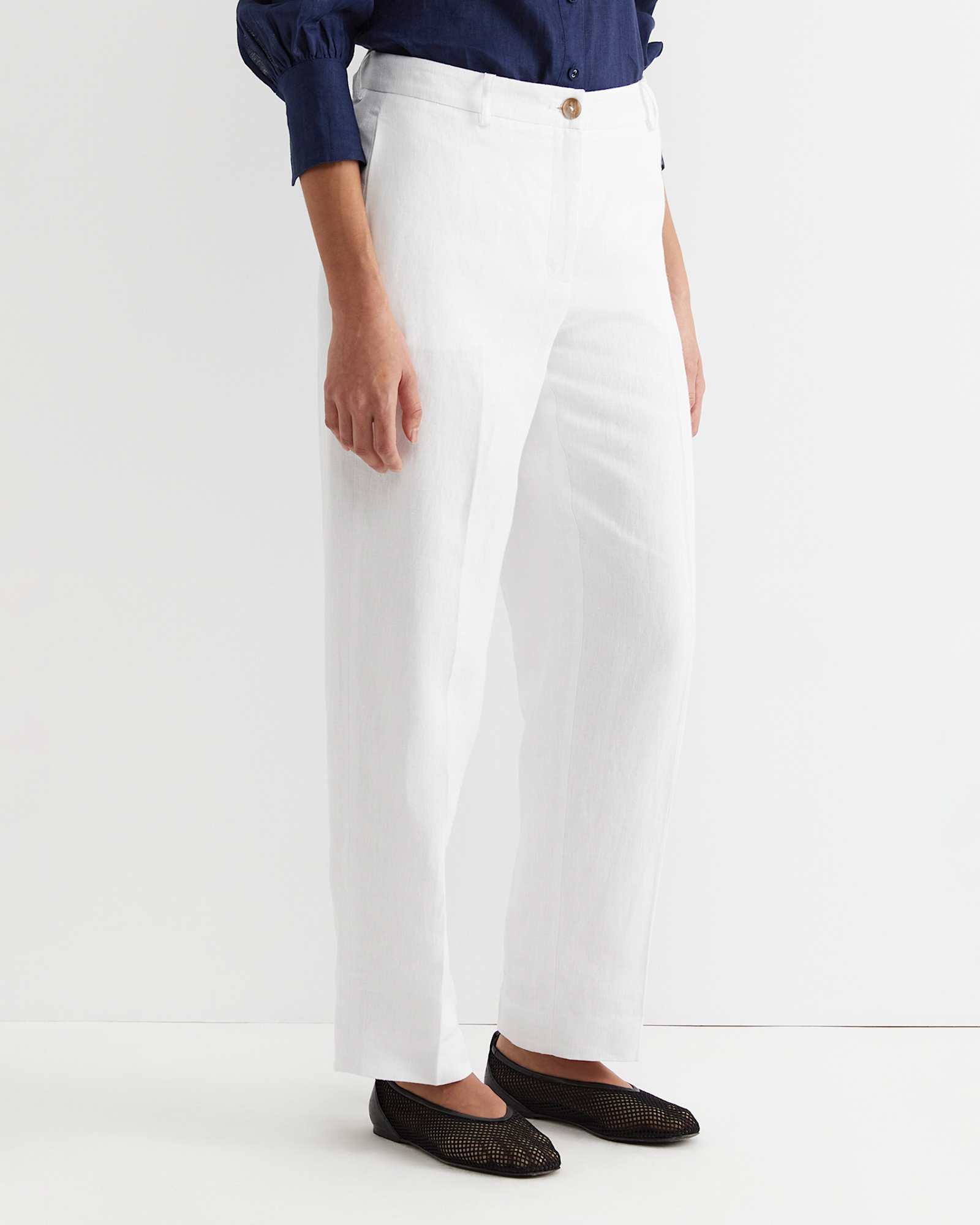 Freya Straight Linen Pant in WHITE