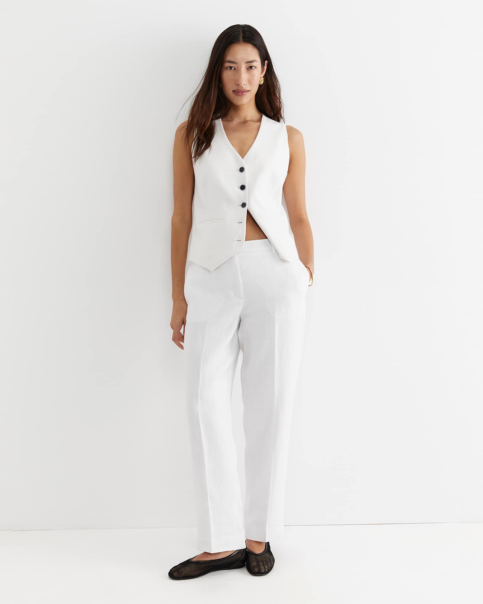 Freya Straight Linen Pant in WHITE