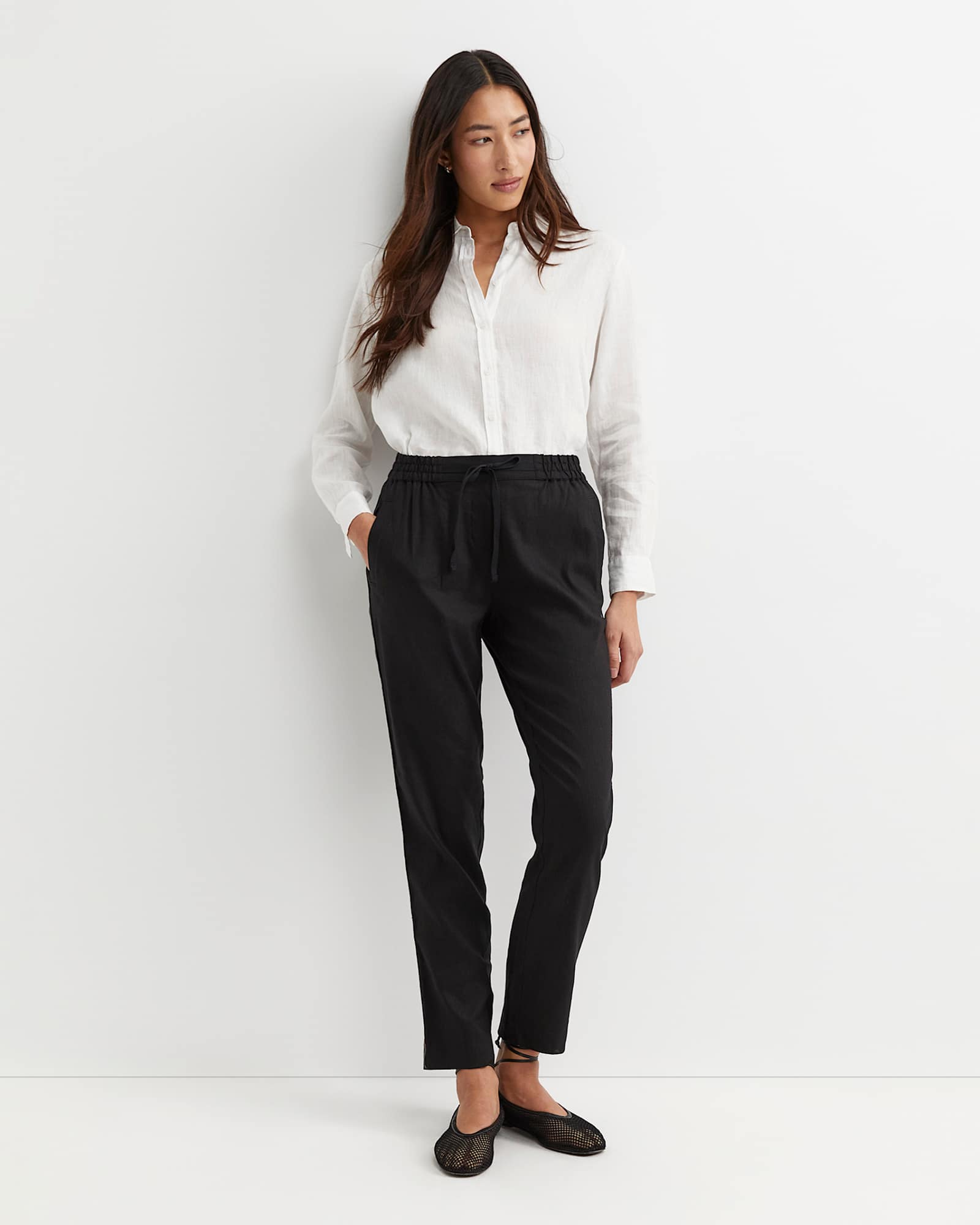 Rosa Bead Trim Linen Pant in BLACK