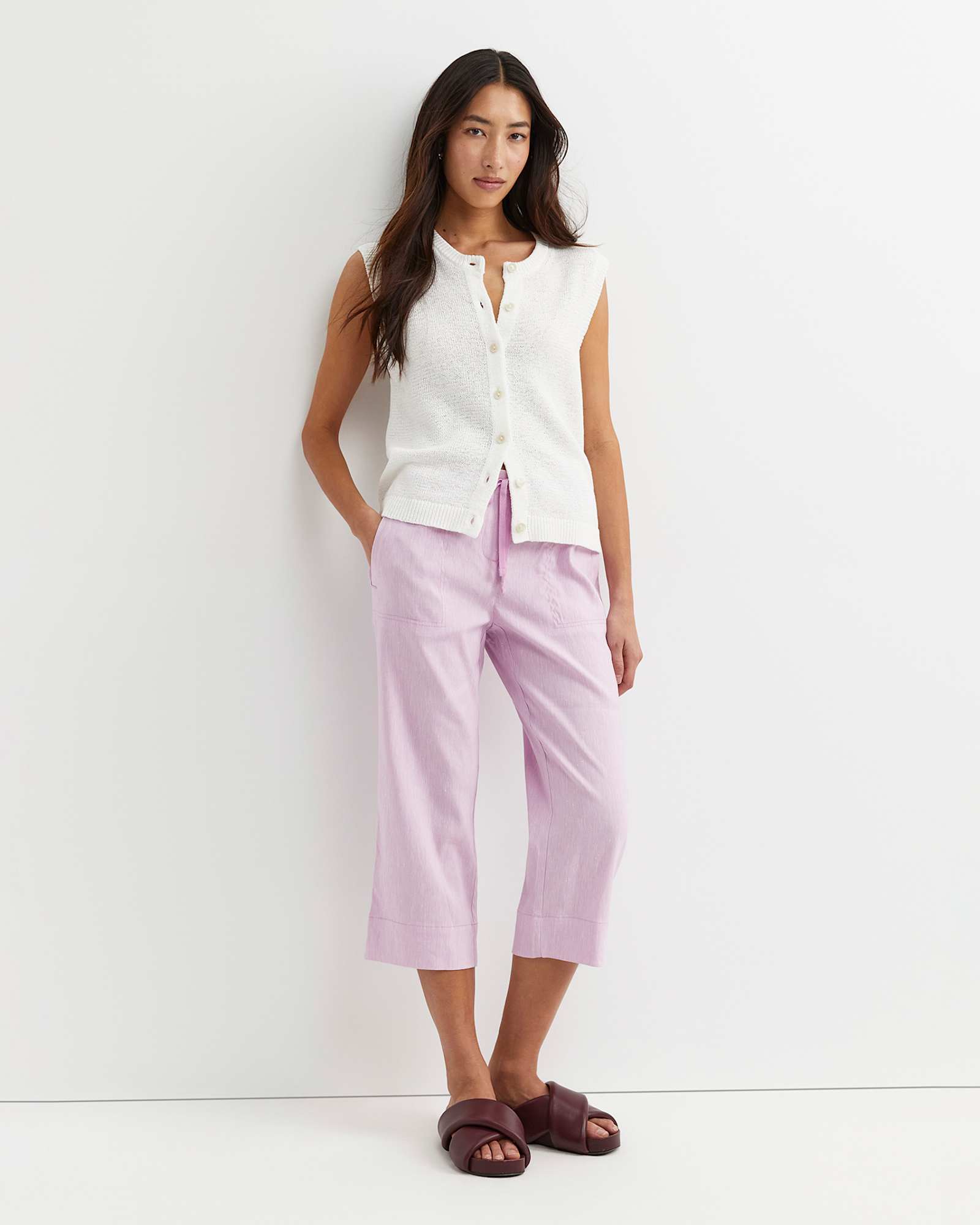 Rosa Crop Linen Pant in ORCHID