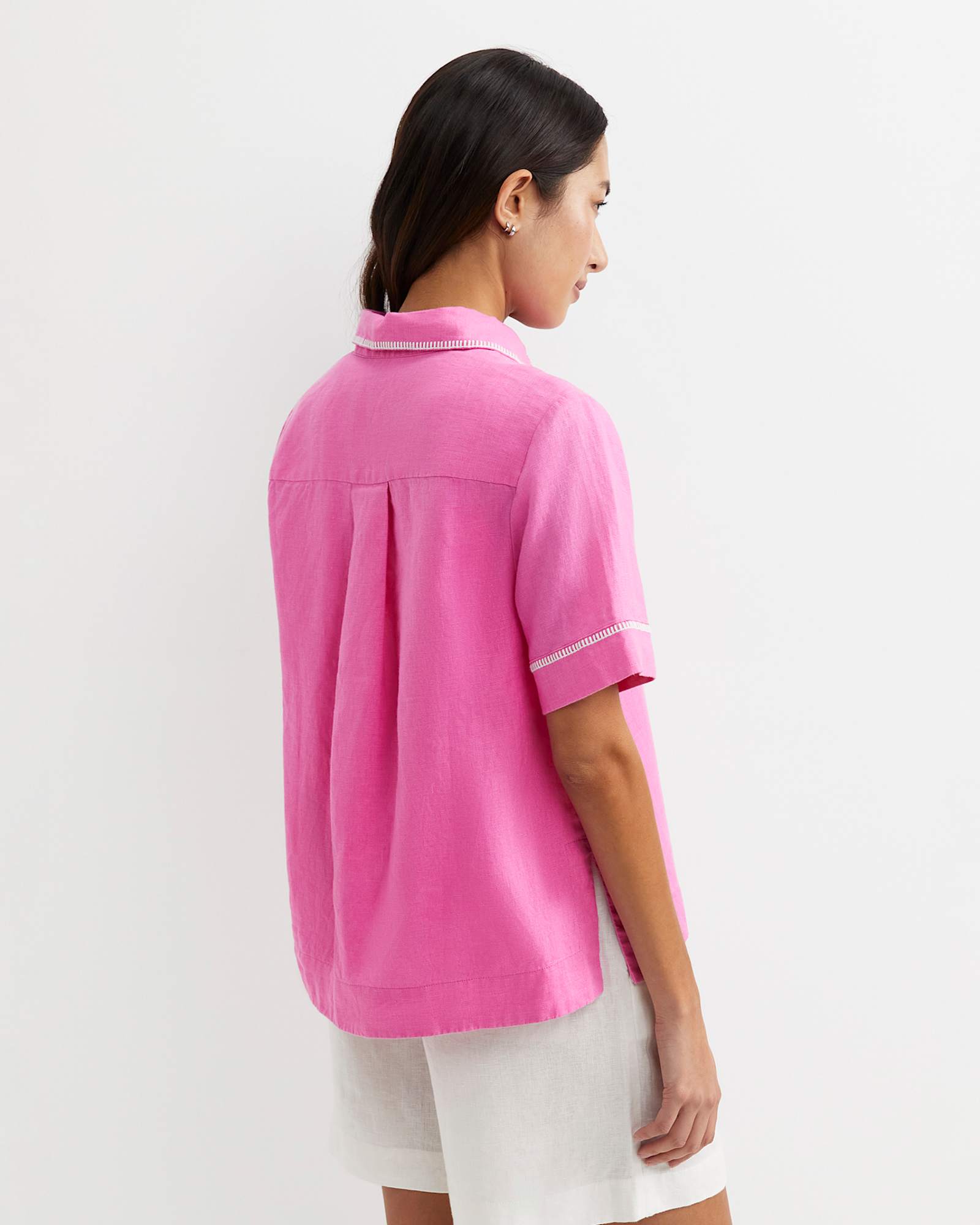 Lulu Blanket Stitch Linen Shirt in STRAWBERRY