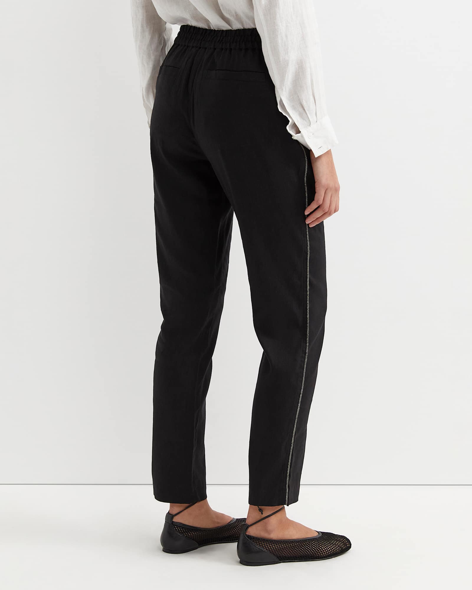 Rosa Bead Trim Linen Pant in BLACK