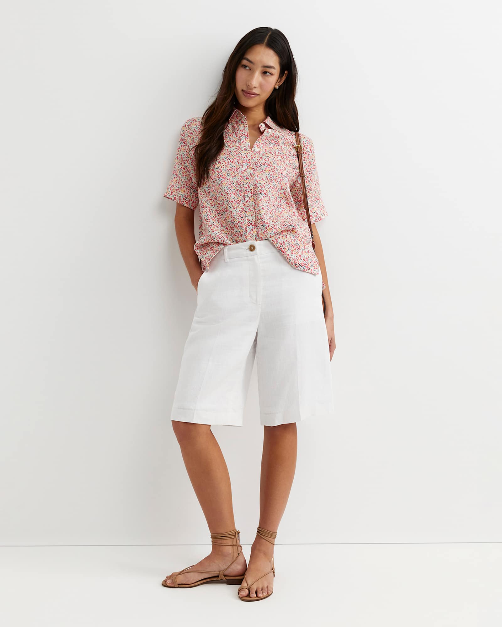 Phoebe Short Sleeve Liberty Linen Shirt in RED MULTI