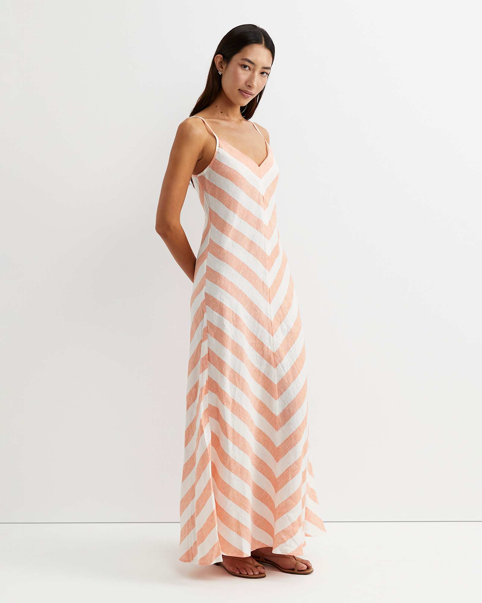 Callie Stripe Slip Dress in ORANGE/WHITE