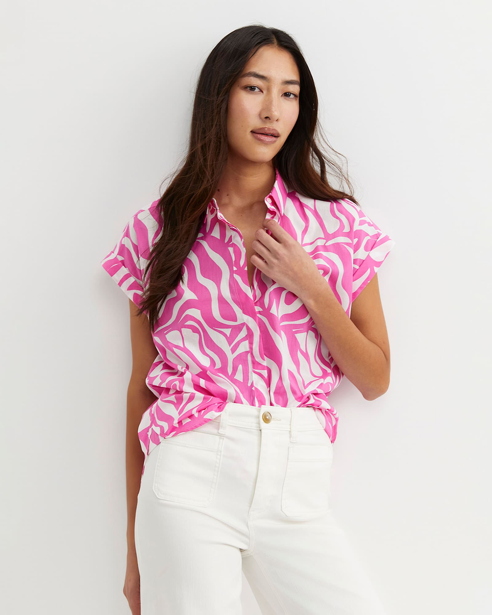 Zola Short Sleeve Lily Voile Shirt in PINK/WHITE