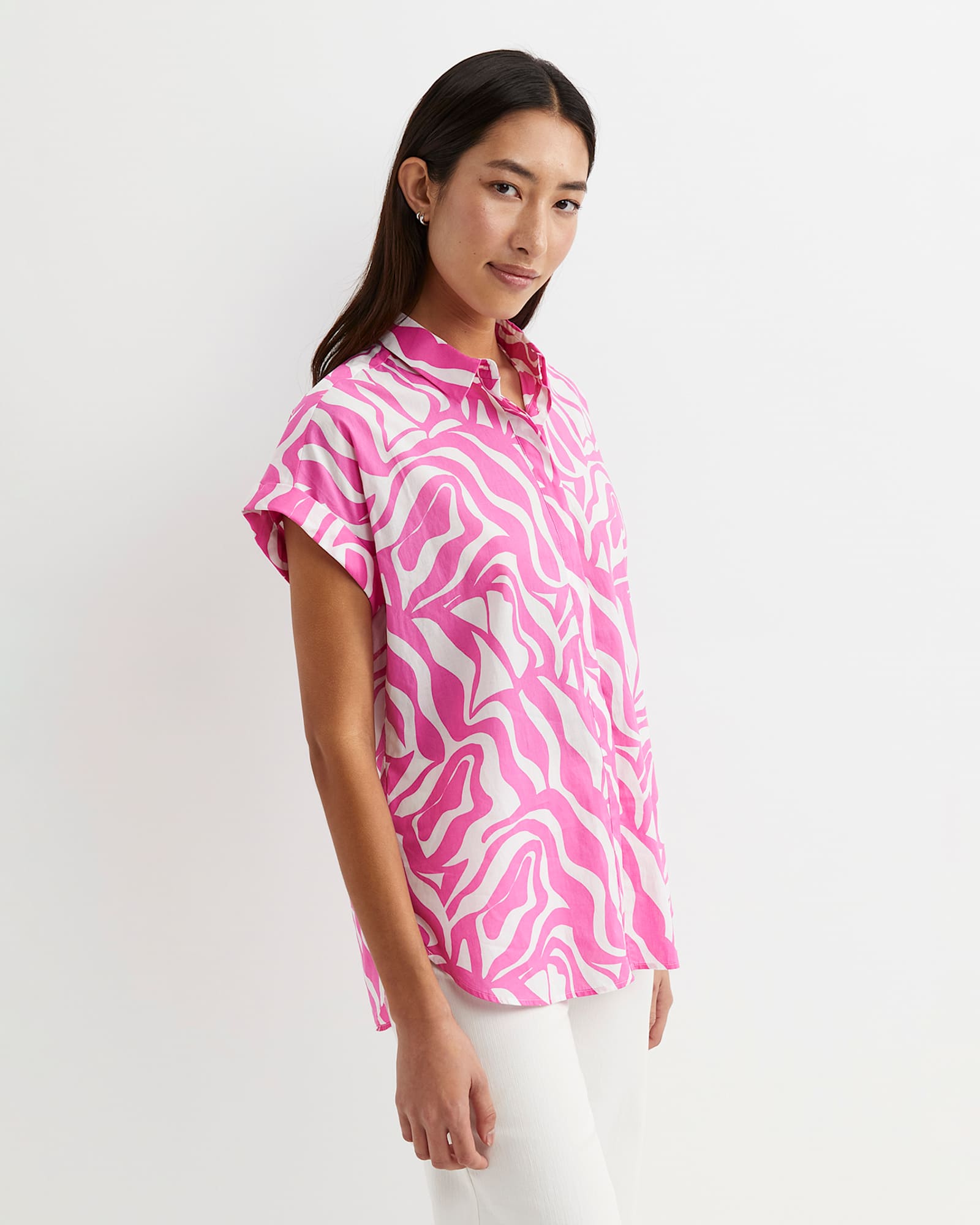 Zola Short Sleeve Lily Voile Shirt in PINK/WHITE