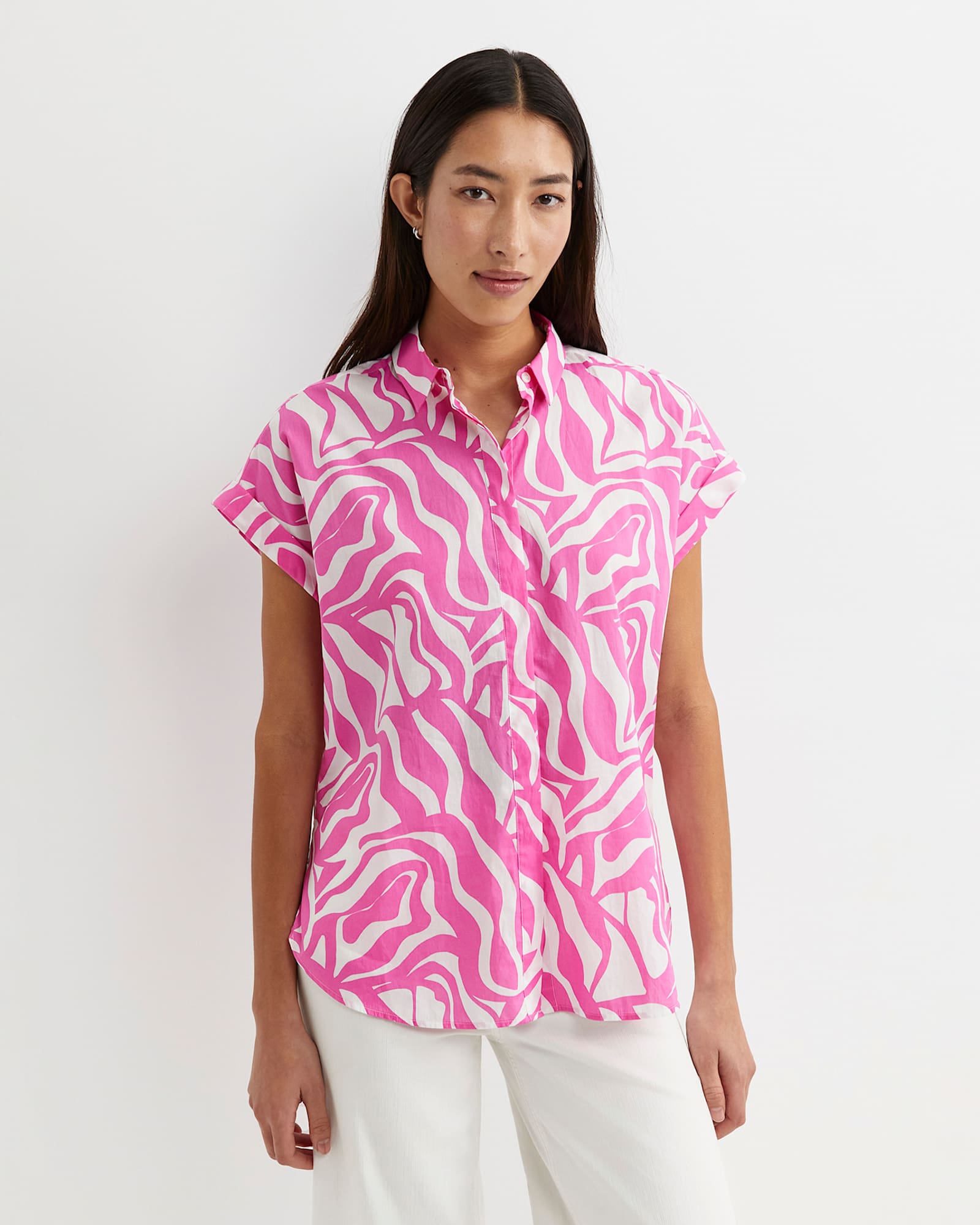 Zola Short Sleeve Lily Voile Shirt in PINK/WHITE