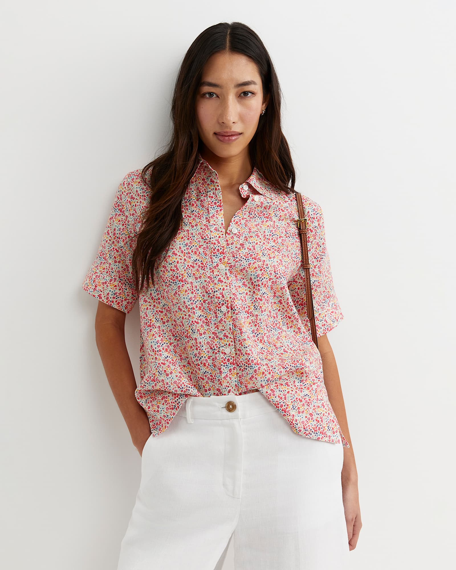 Phoebe Short Sleeve Liberty Linen Shirt in RED MULTI