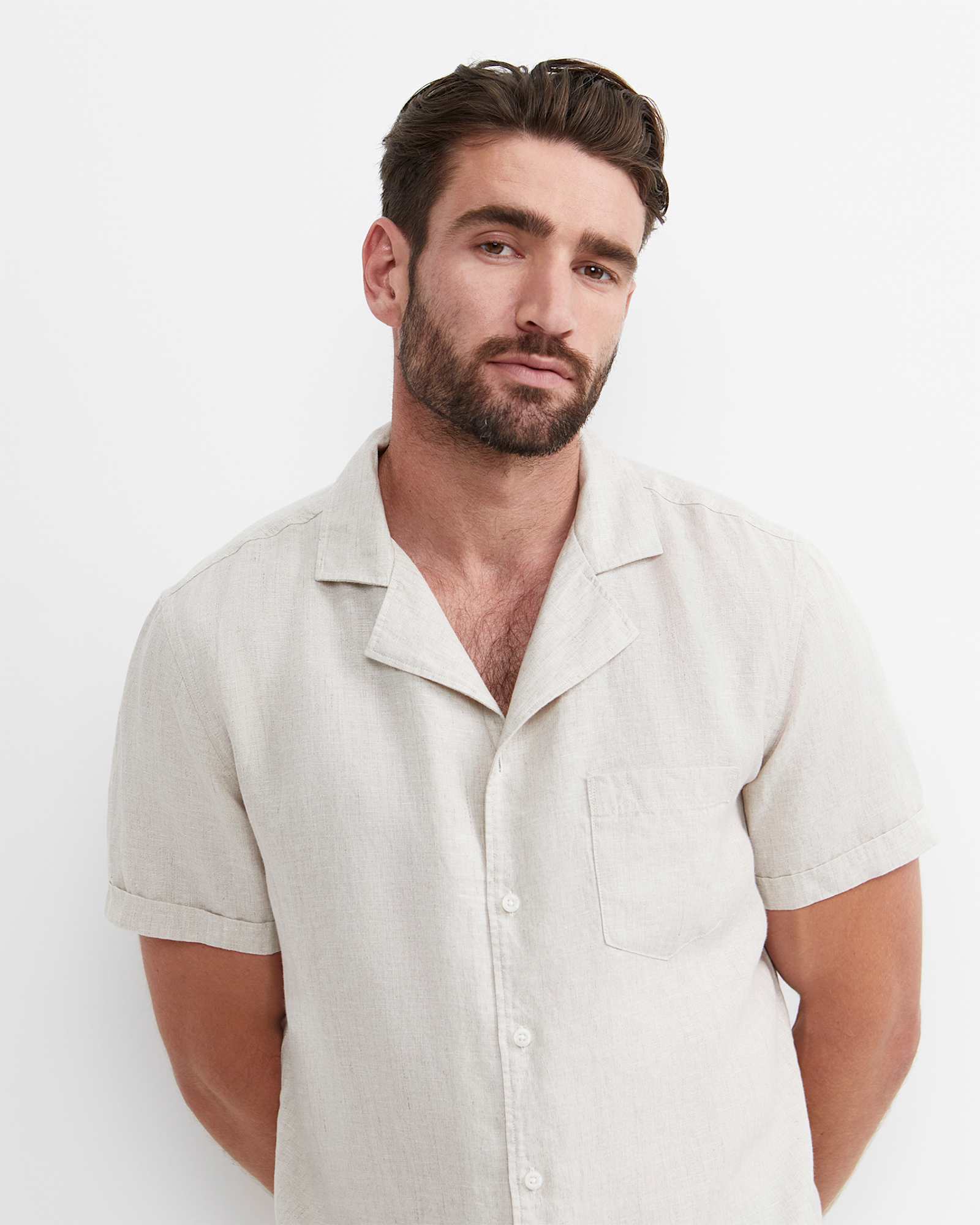 Short Sleeve Stanton Linen Shirt in NATURAL