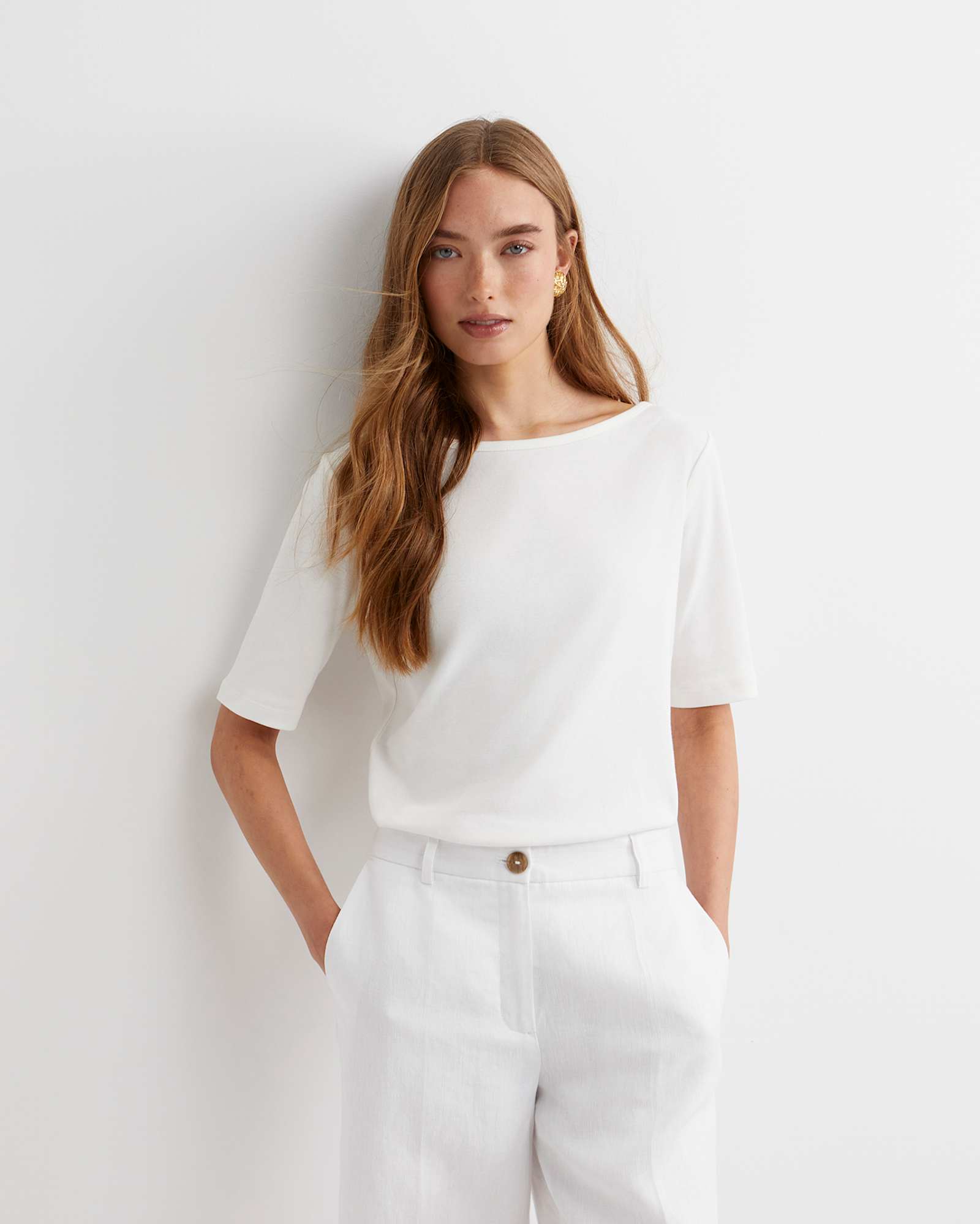 Heidi Boat Neck Half Sleeve Tee in WHITE