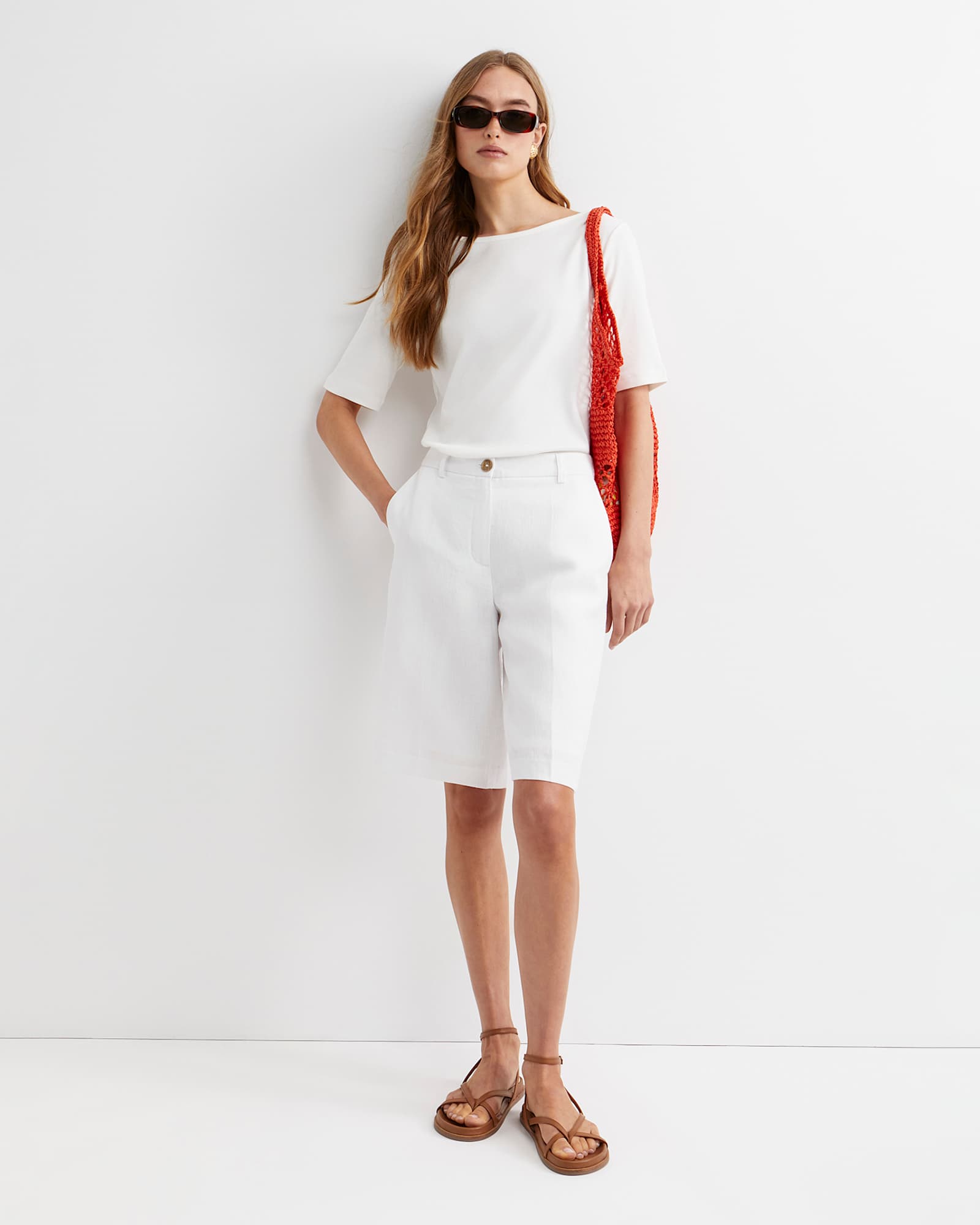 Heidi Boat Neck Half Sleeve Tee in WHITE