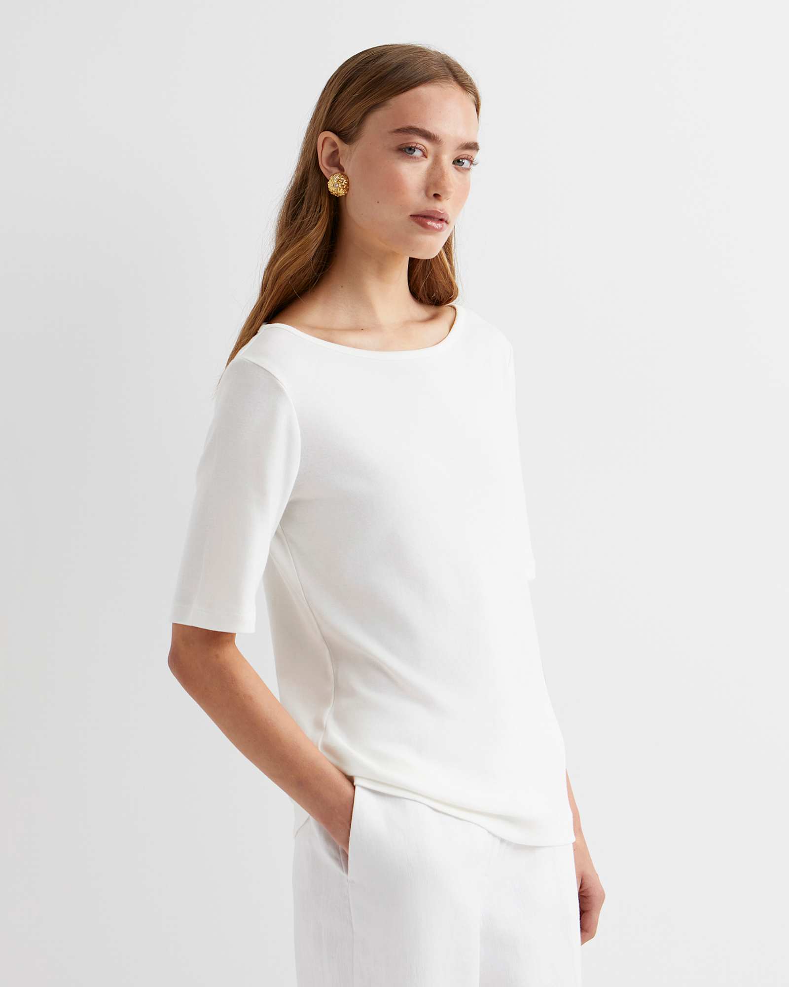 Heidi Boat Neck Half Sleeve Tee in WHITE