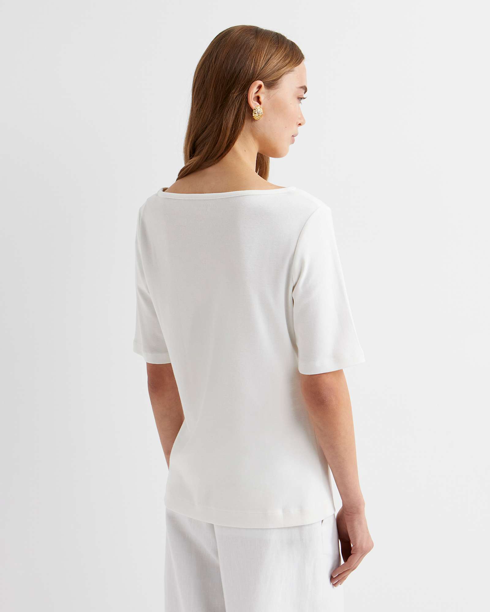 Heidi Boat Neck Half Sleeve Tee in WHITE